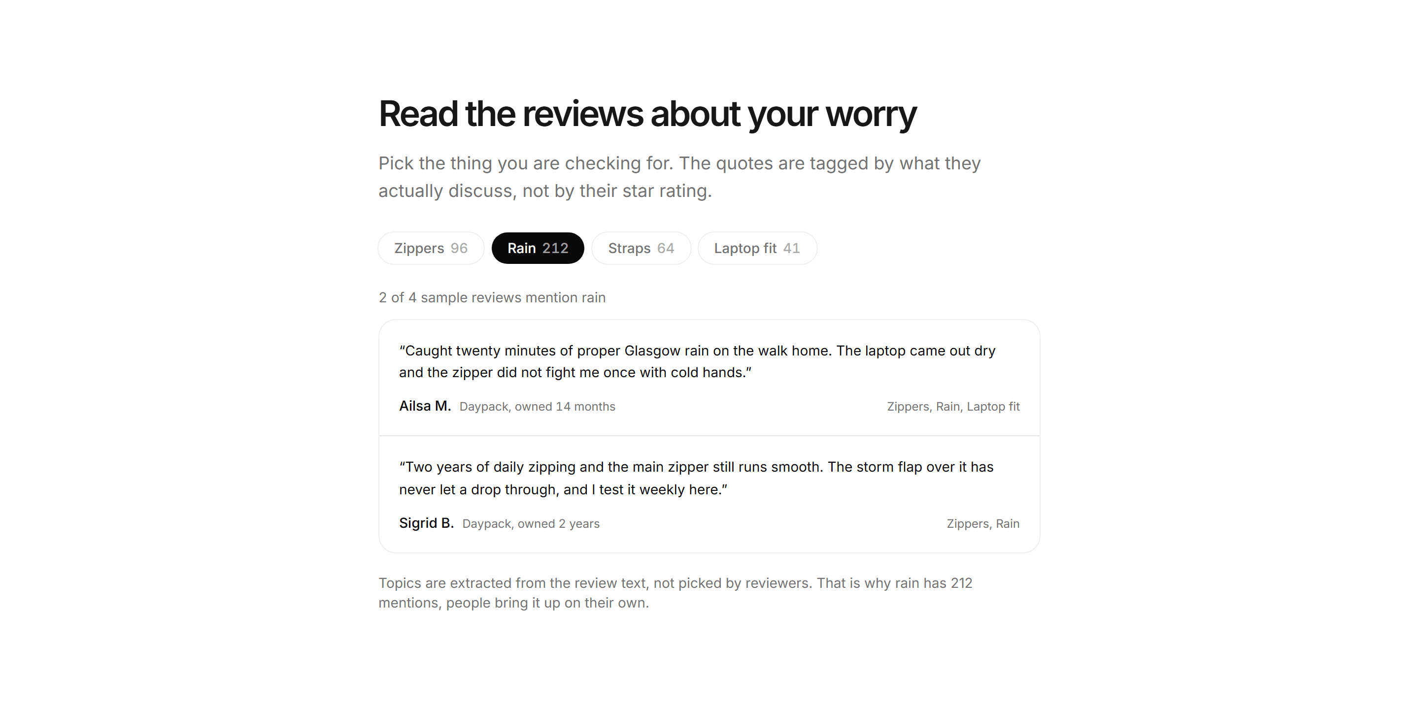 Ecommerce Review: Review Topic Filters