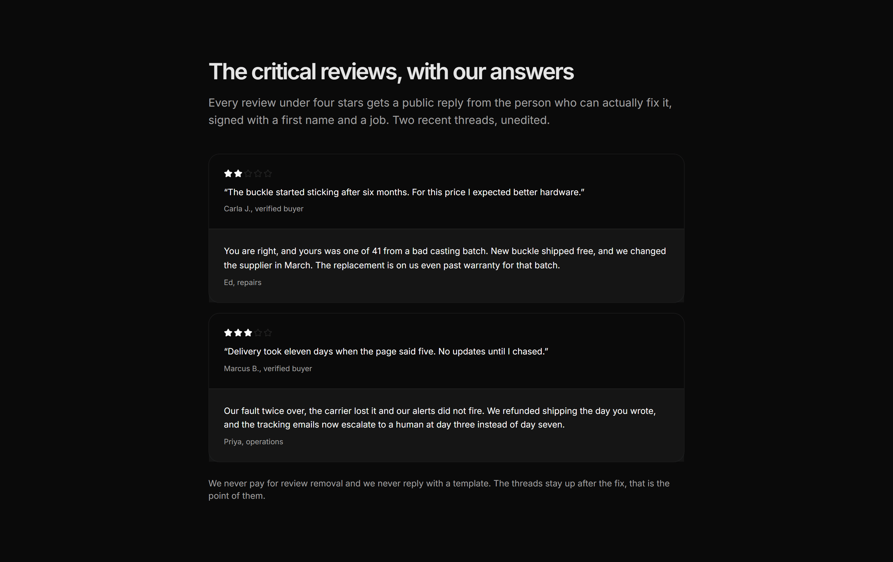 Ecommerce Review: Store Response Thread