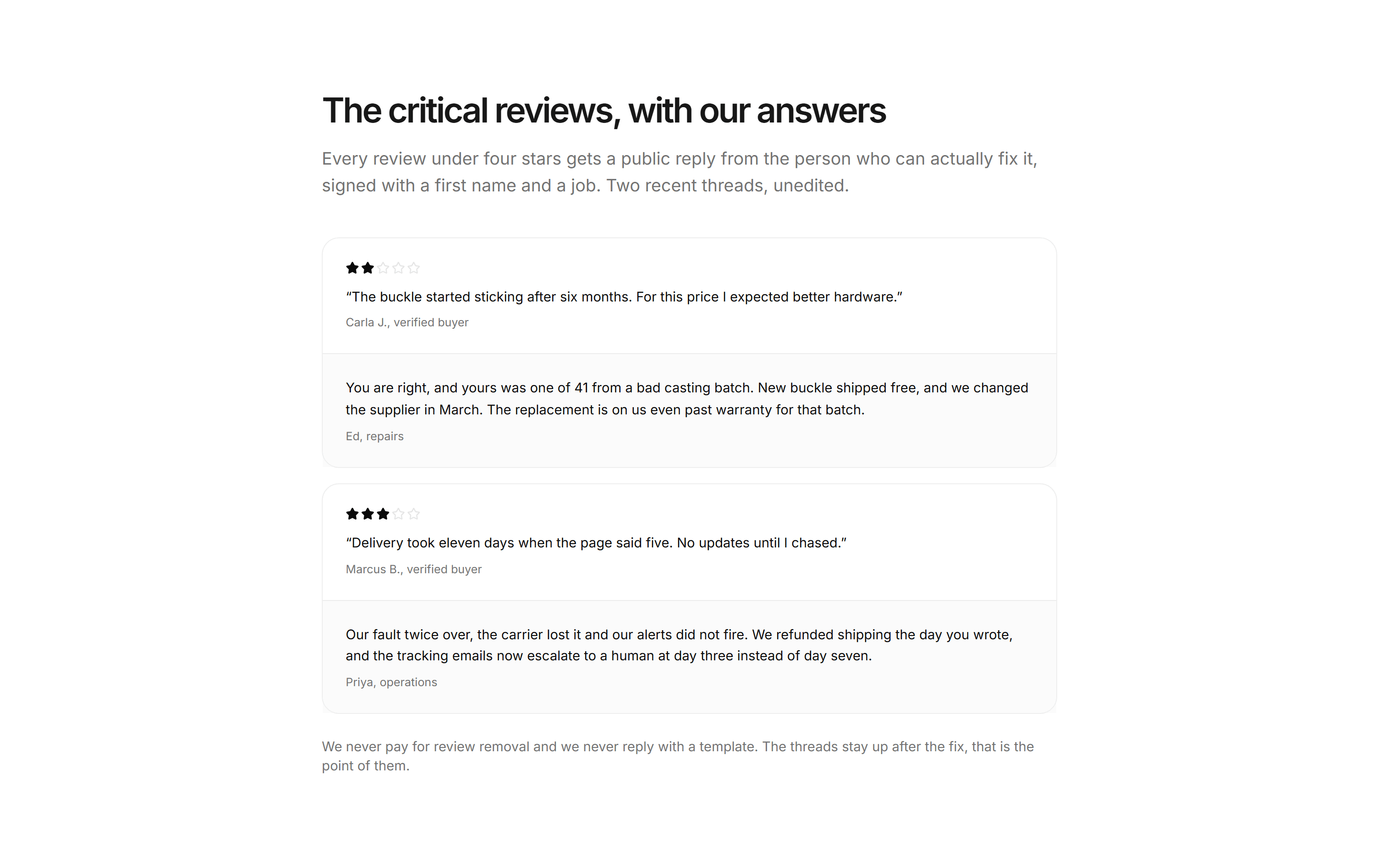 Ecommerce Review: Store Response Thread