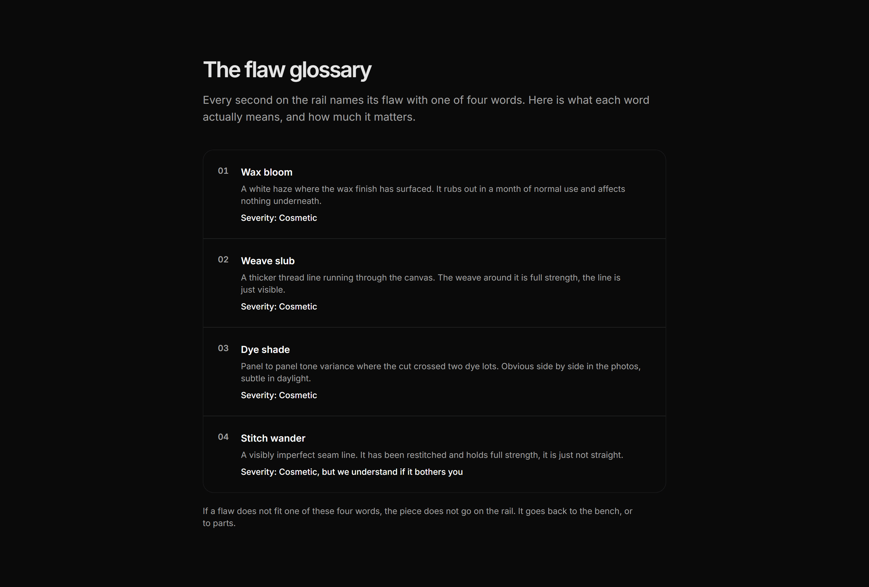 Ecommerce Seconds and Outlet: Flaw Glossary