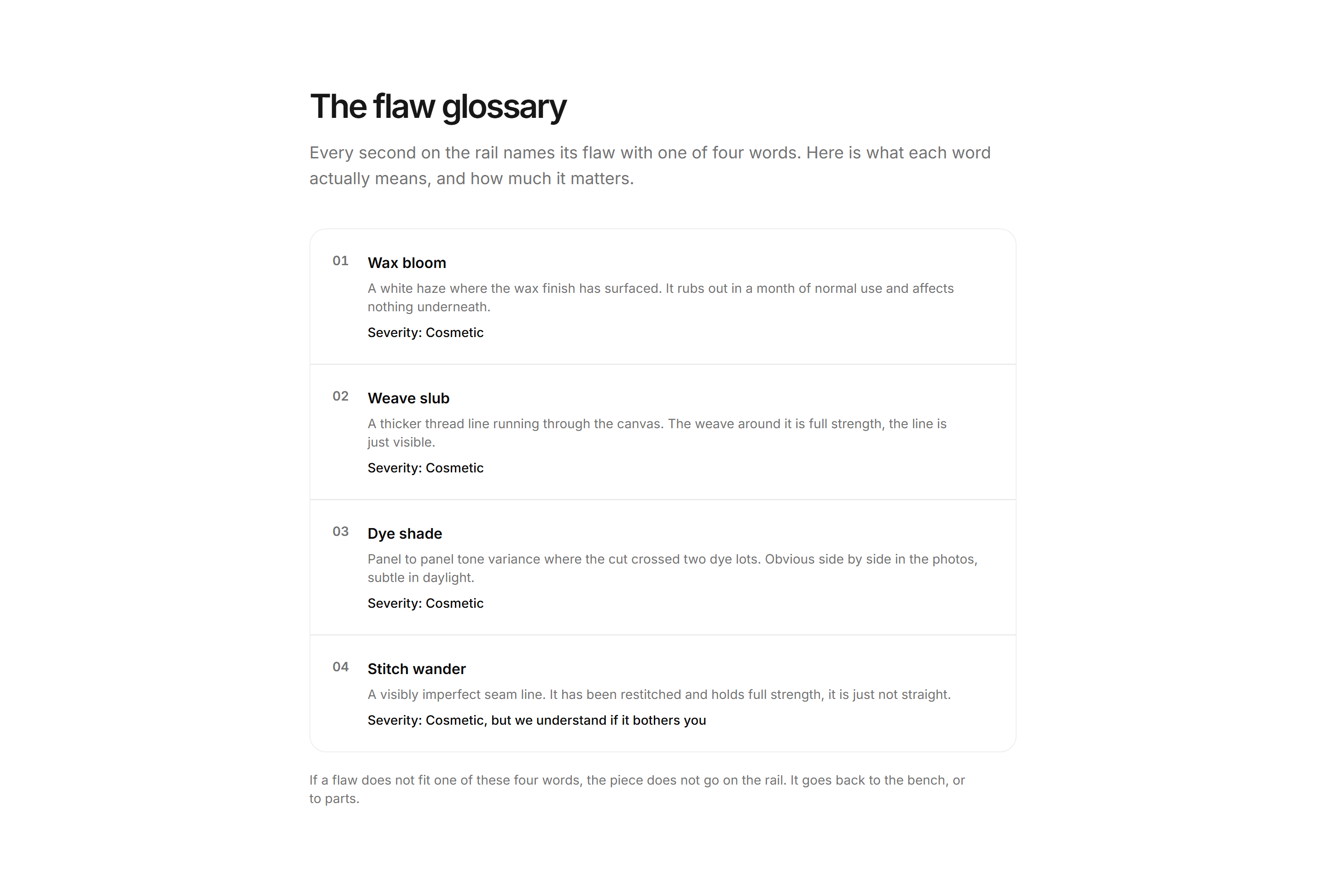 Ecommerce Seconds and Outlet: Flaw Glossary