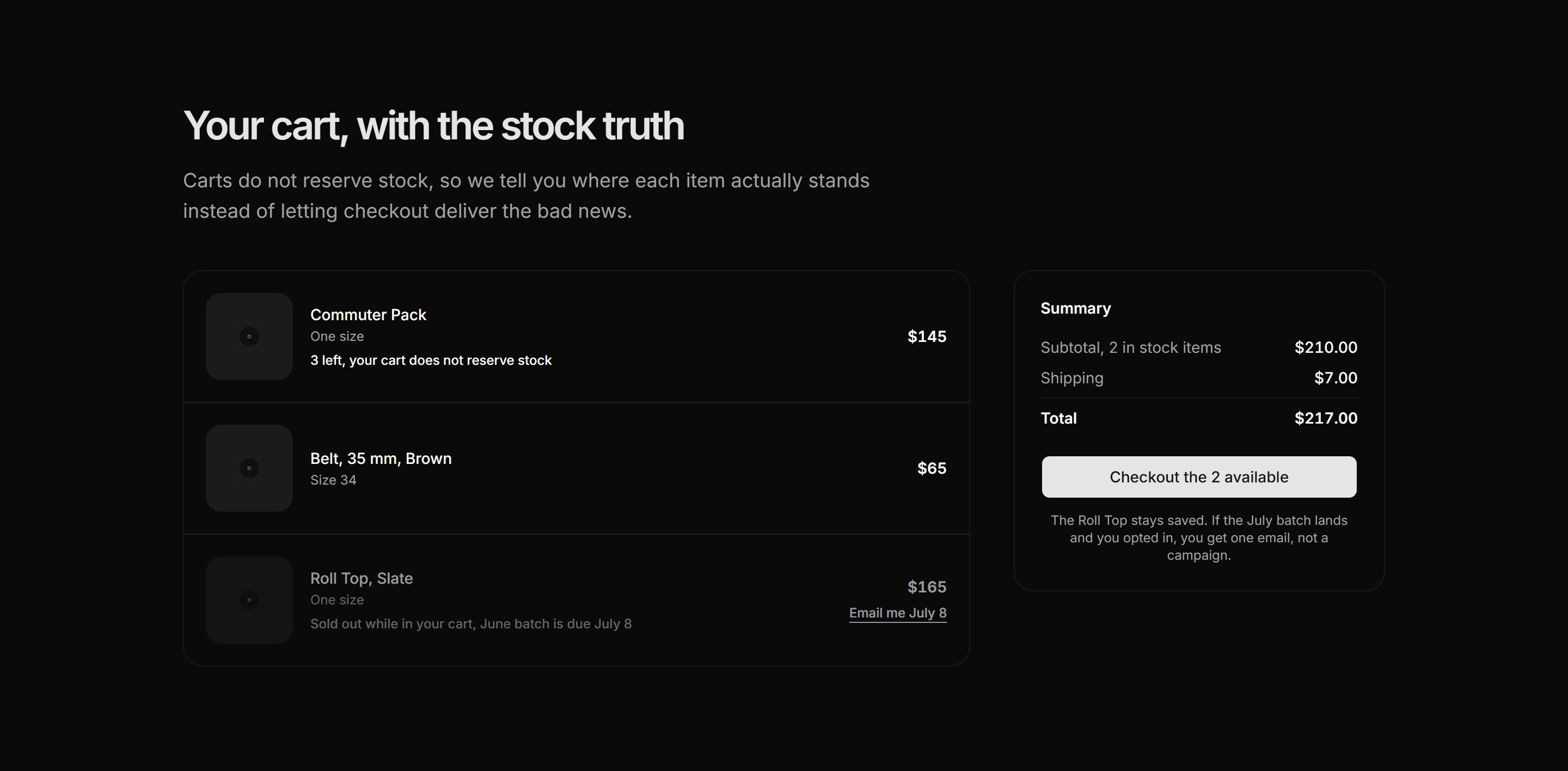 Ecommerce Cart: Cart Stock Warnings