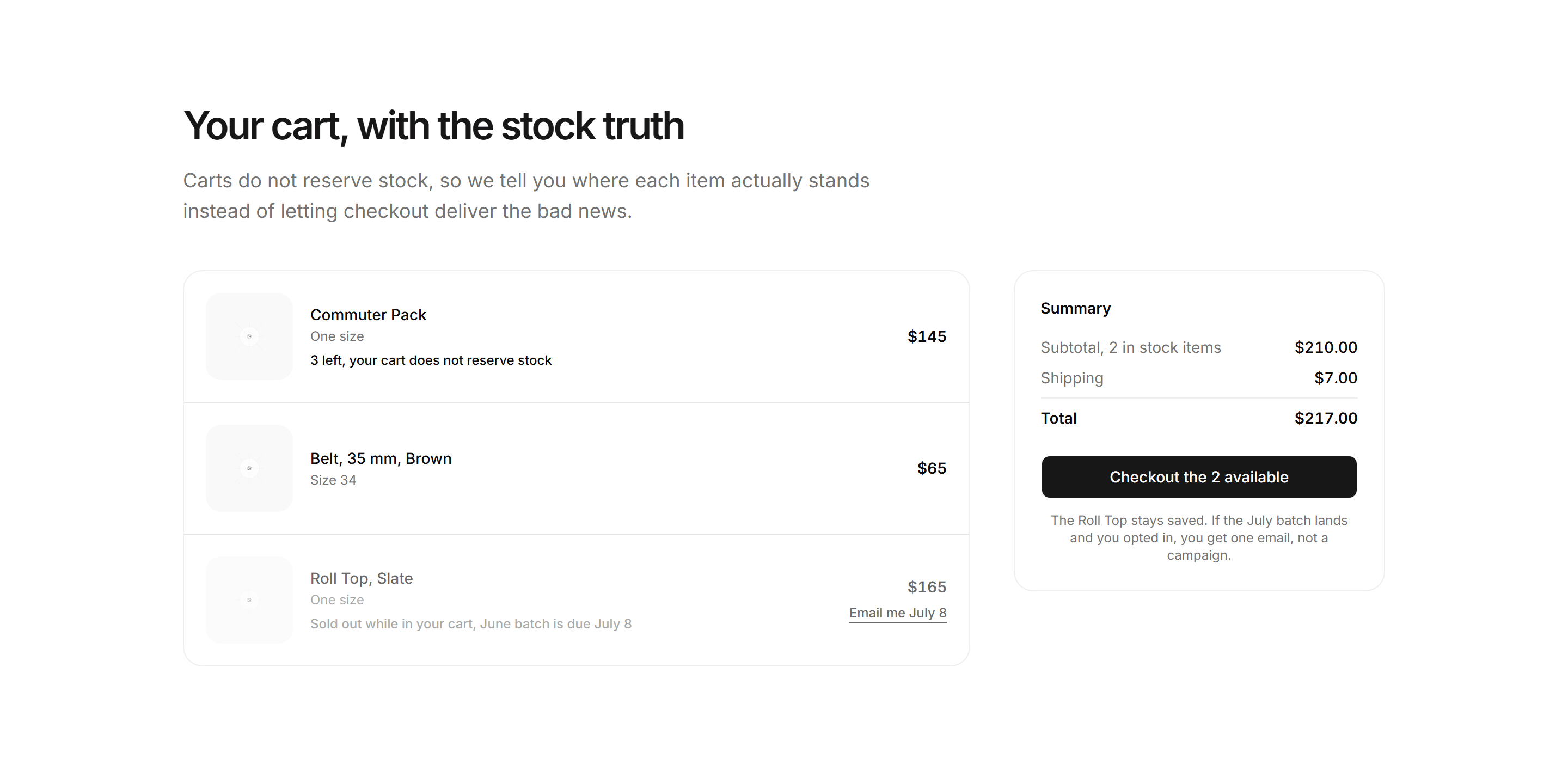 Ecommerce Cart: Cart Stock Warnings