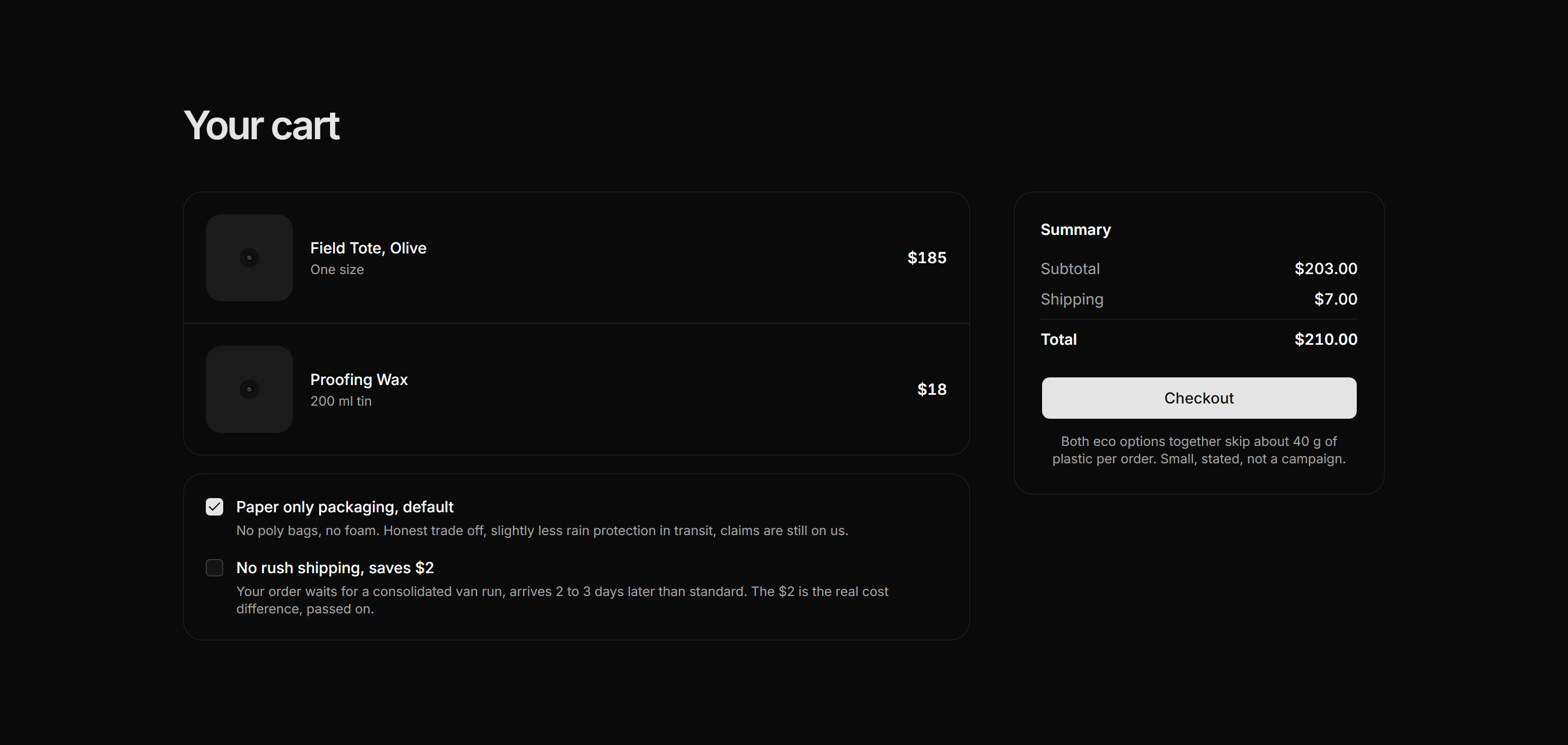 Ecommerce Cart: Cart With Eco Options