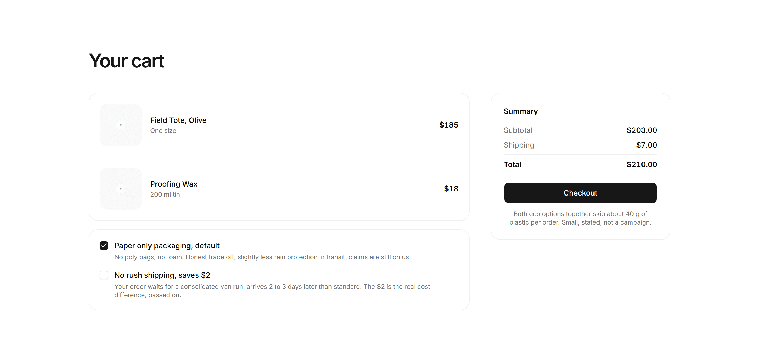 Ecommerce Cart: Cart With Eco Options