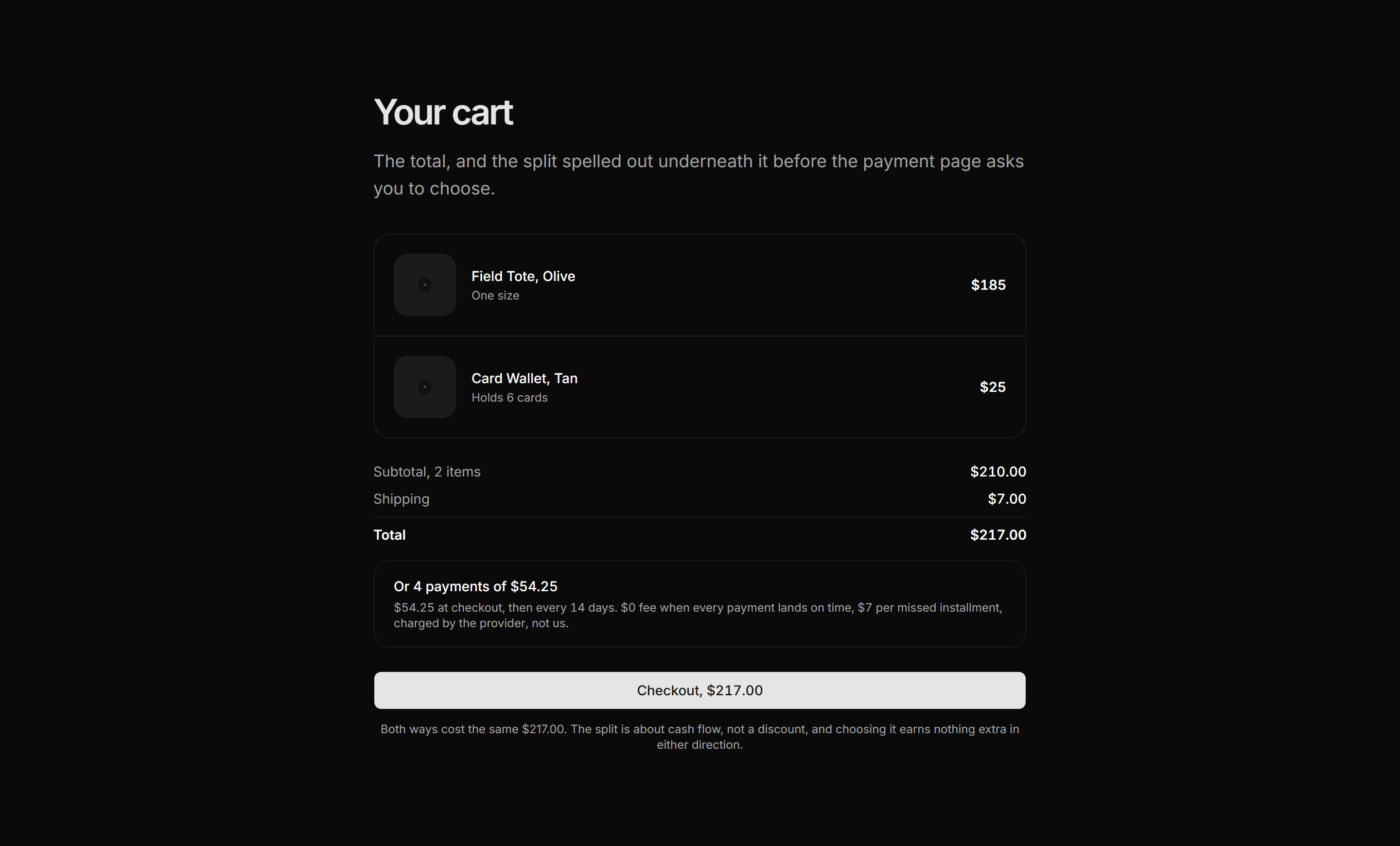 Ecommerce Cart: Cart With Installments Preview