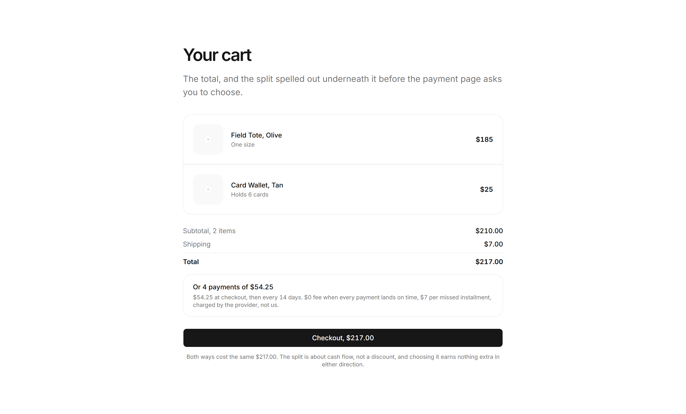 Ecommerce Cart: Cart With Installments Preview