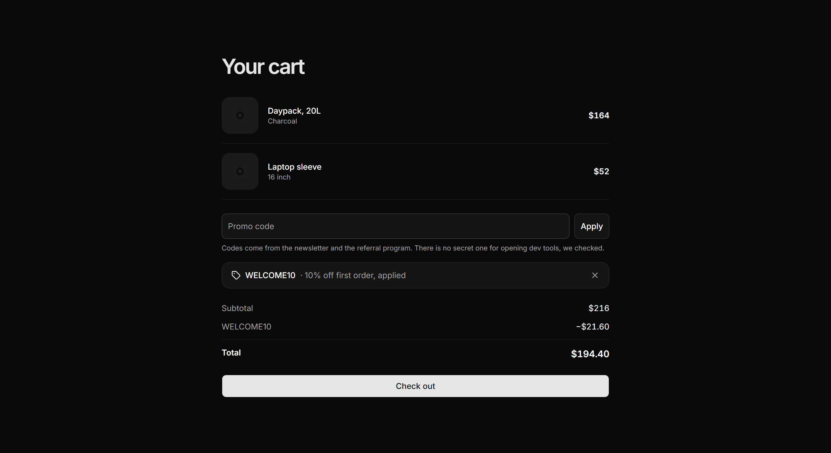 Ecommerce Cart: Cart With Promo Code