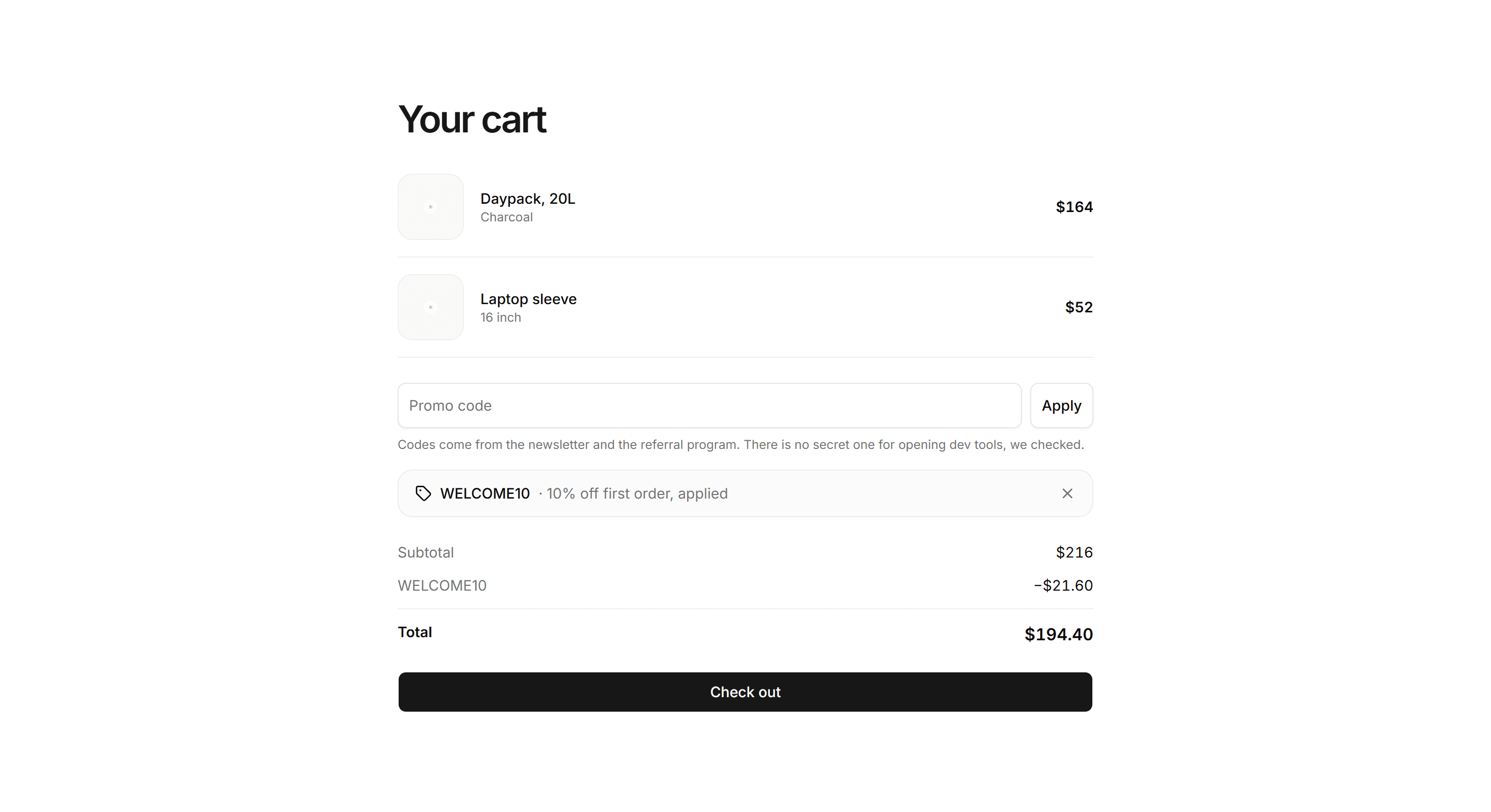 Ecommerce Cart: Cart With Promo Code