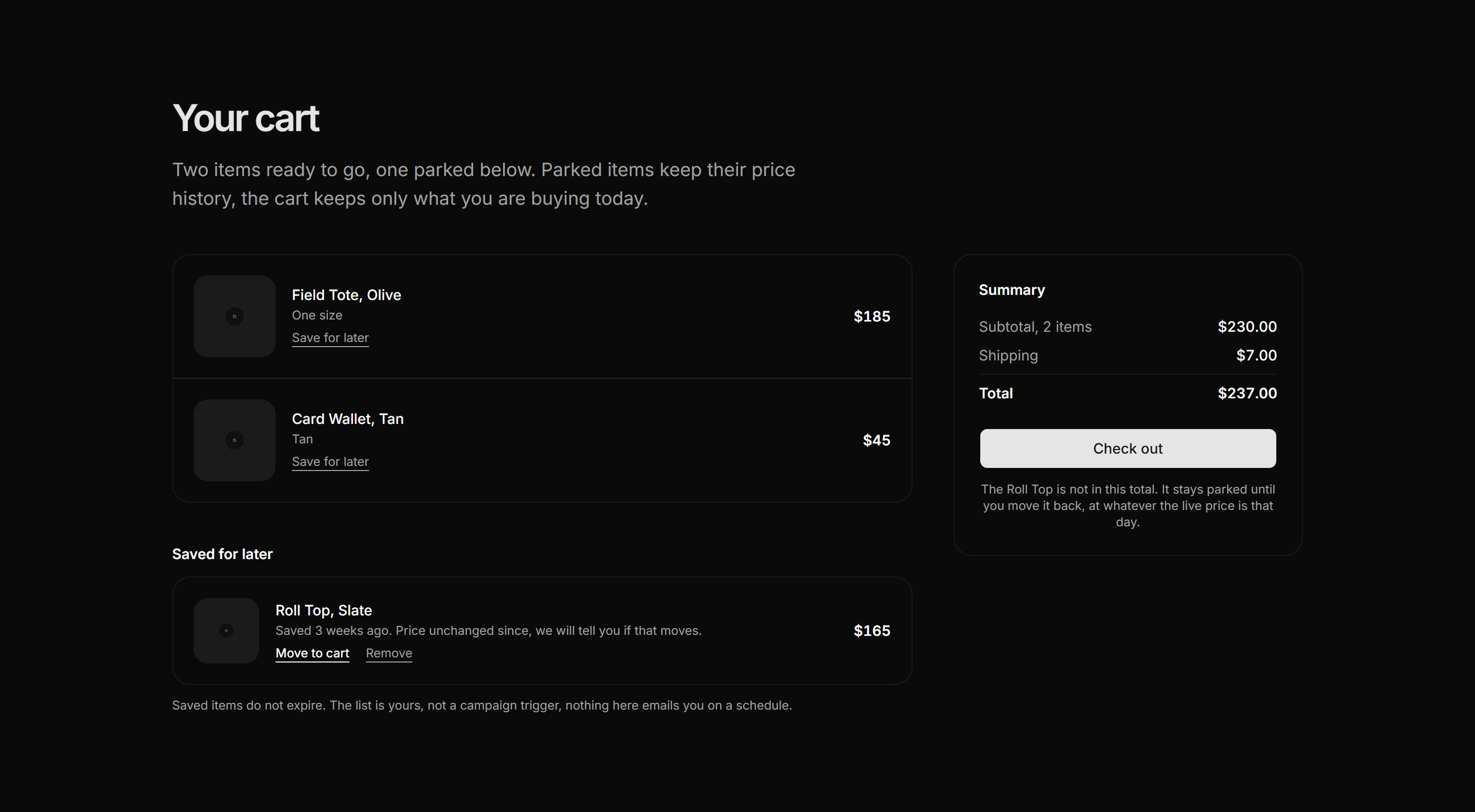 Ecommerce Cart: Cart With Save For Later