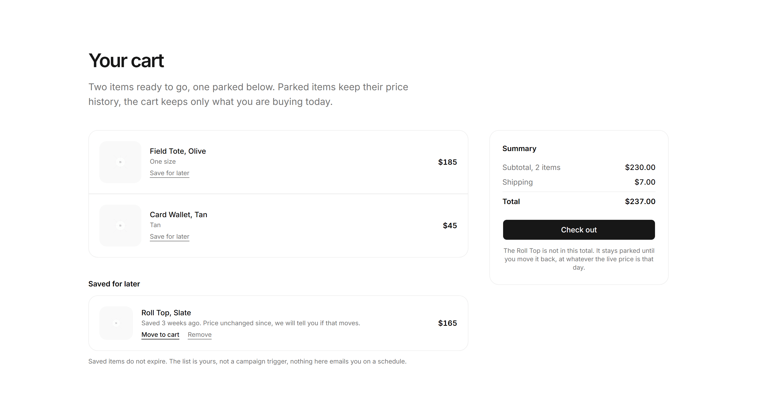 Ecommerce Cart: Cart With Save For Later