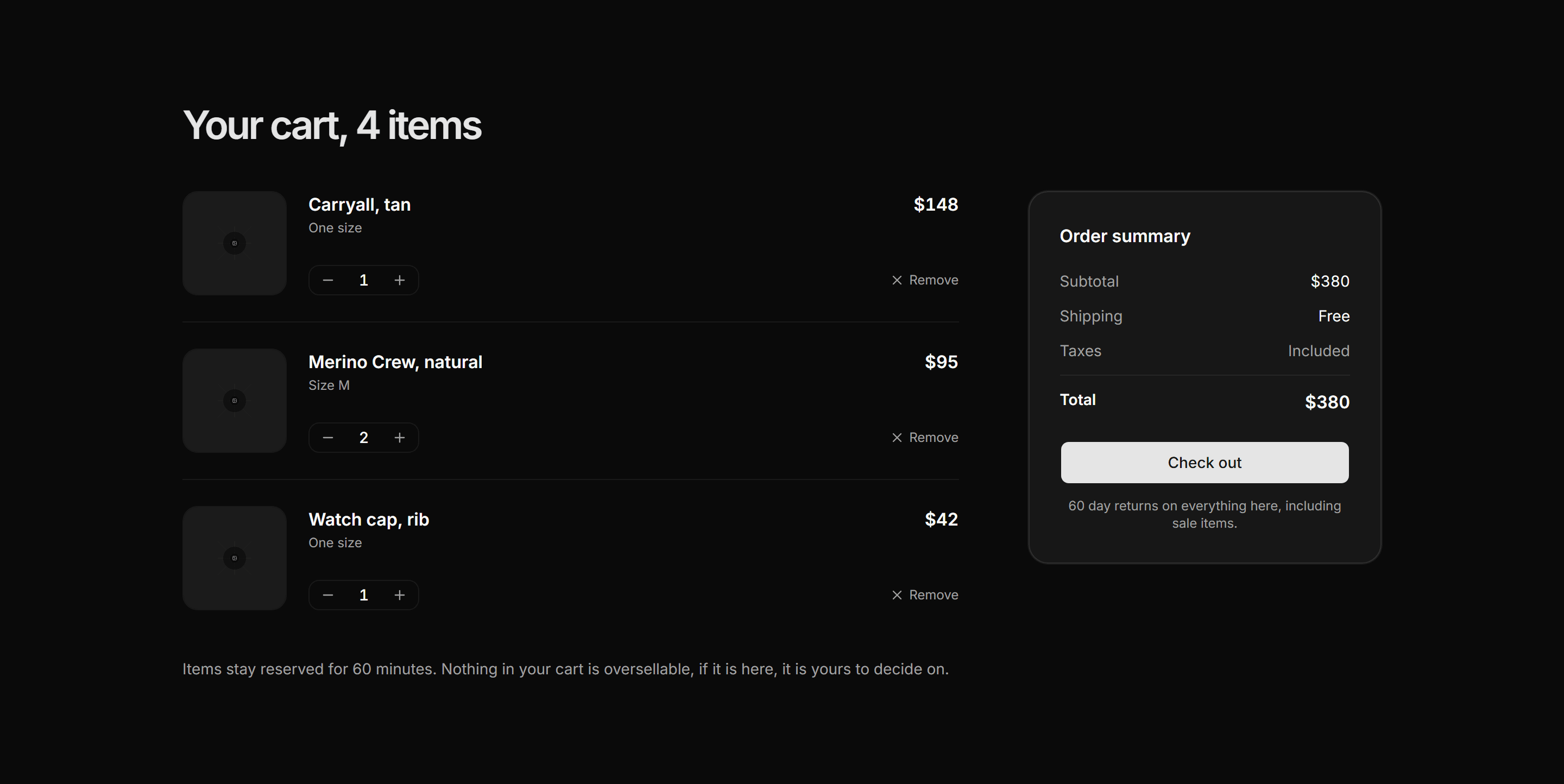 Ecommerce Cart: Full Cart Page