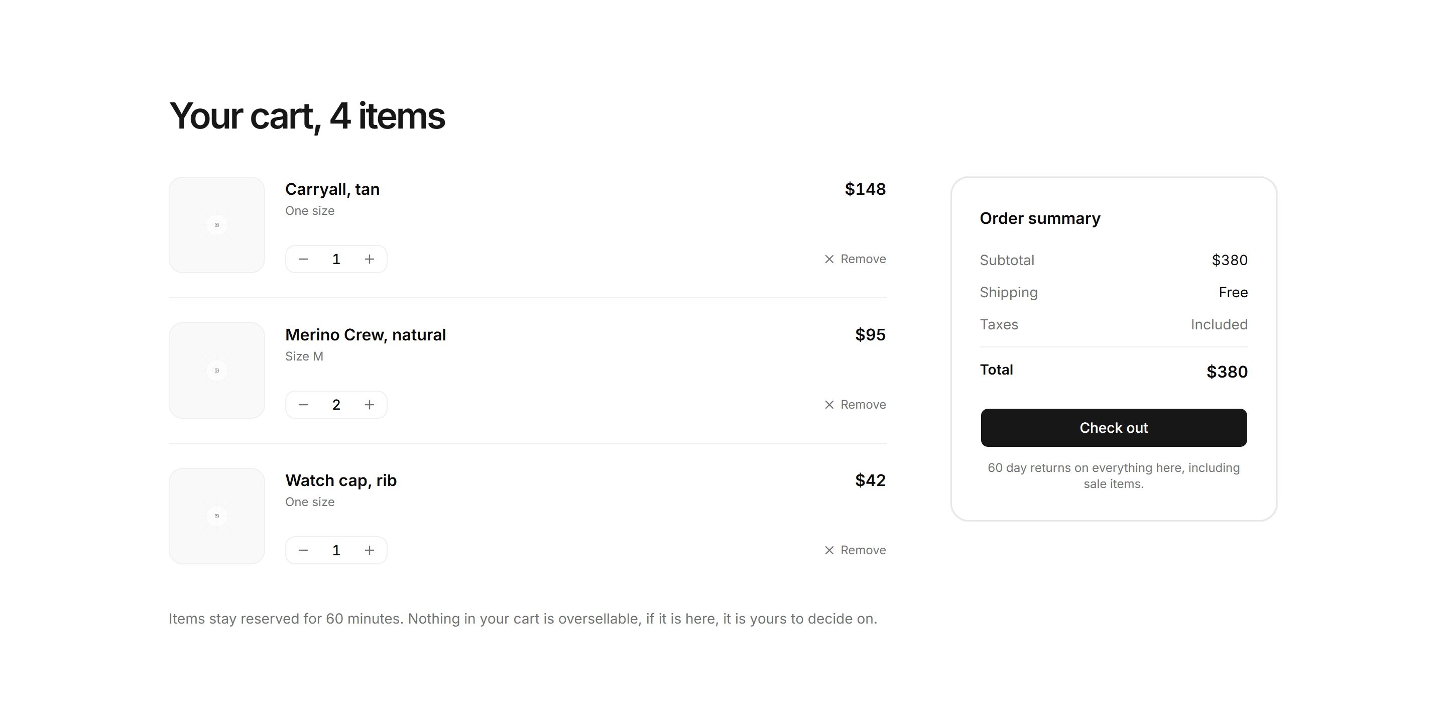Ecommerce Cart: Full Cart Page