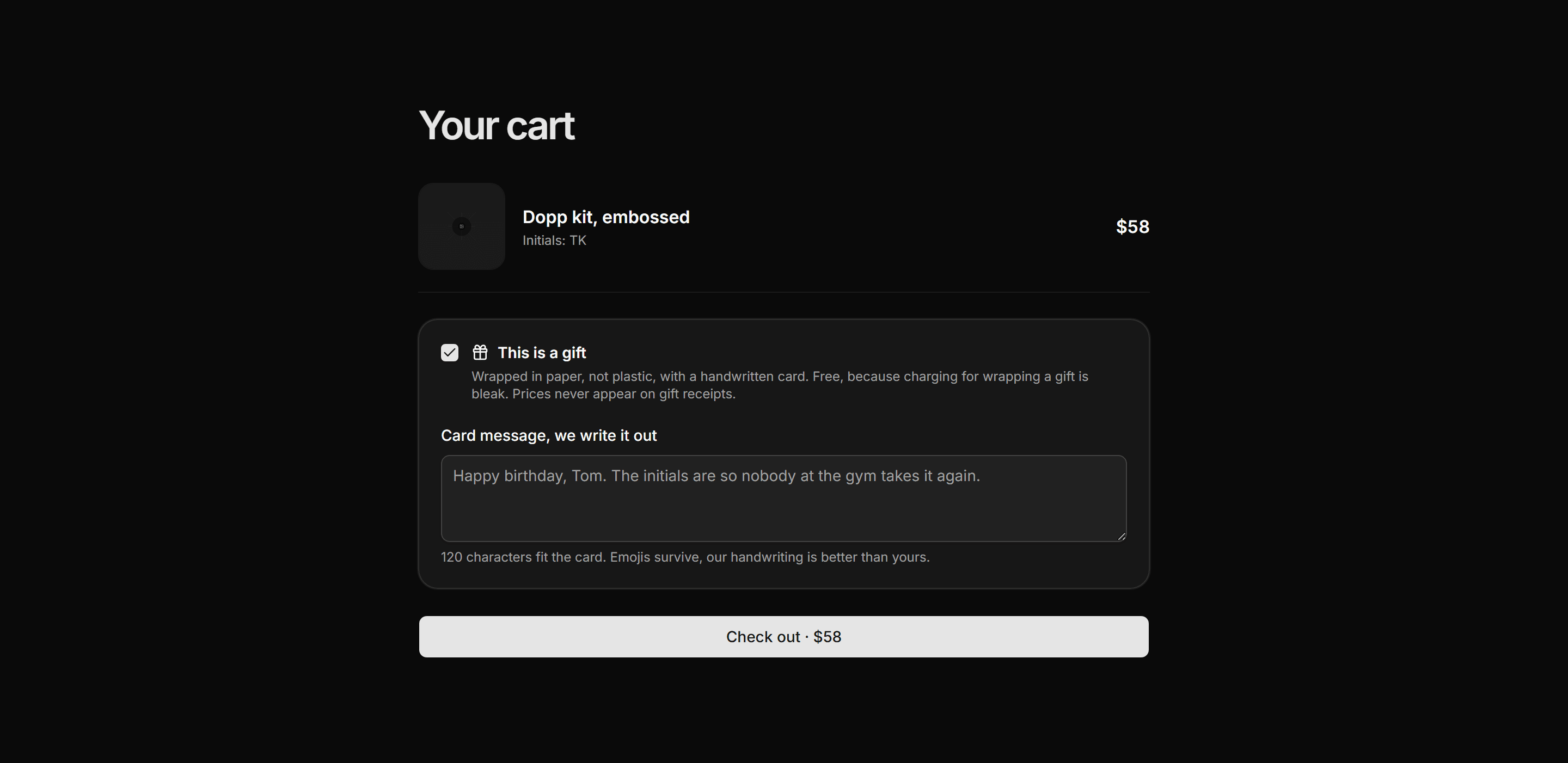 Ecommerce Cart: Gift Options Cart
