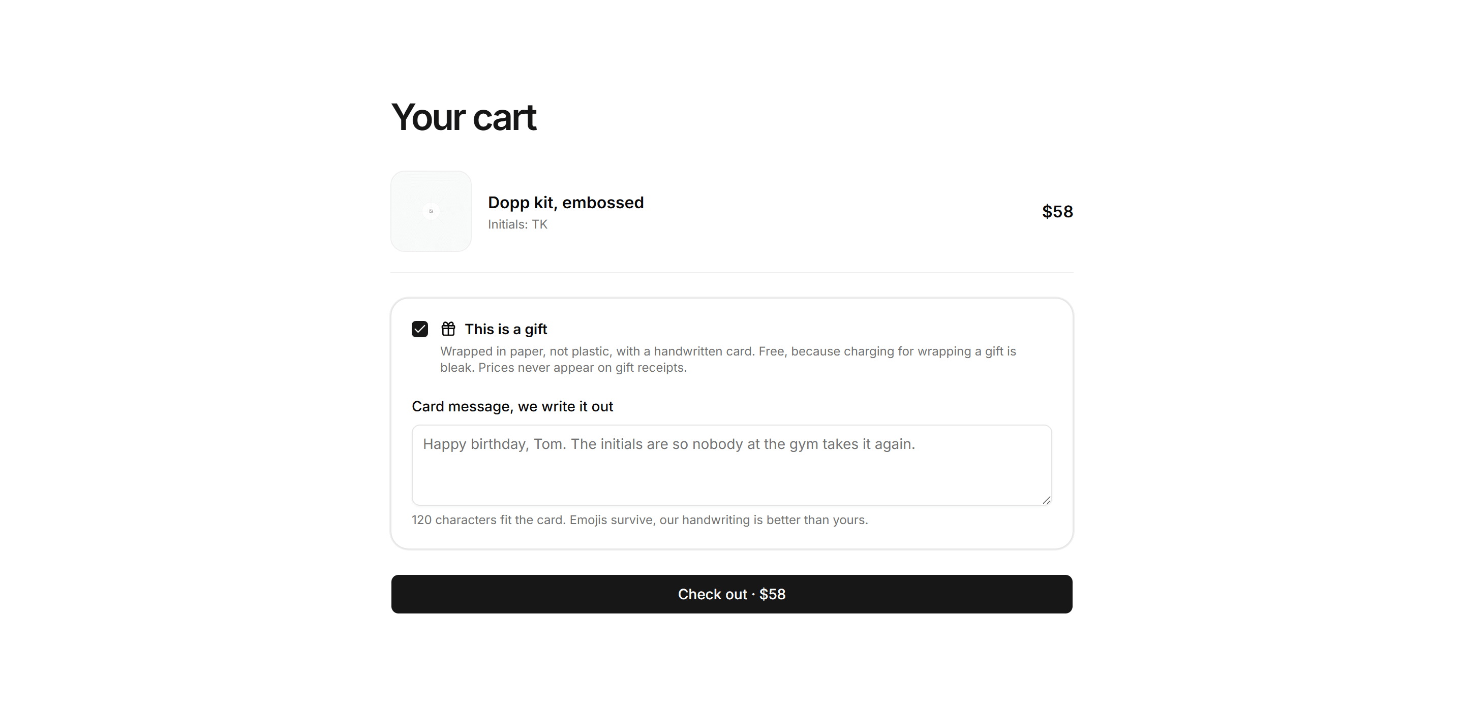 Ecommerce Cart: Gift Options Cart