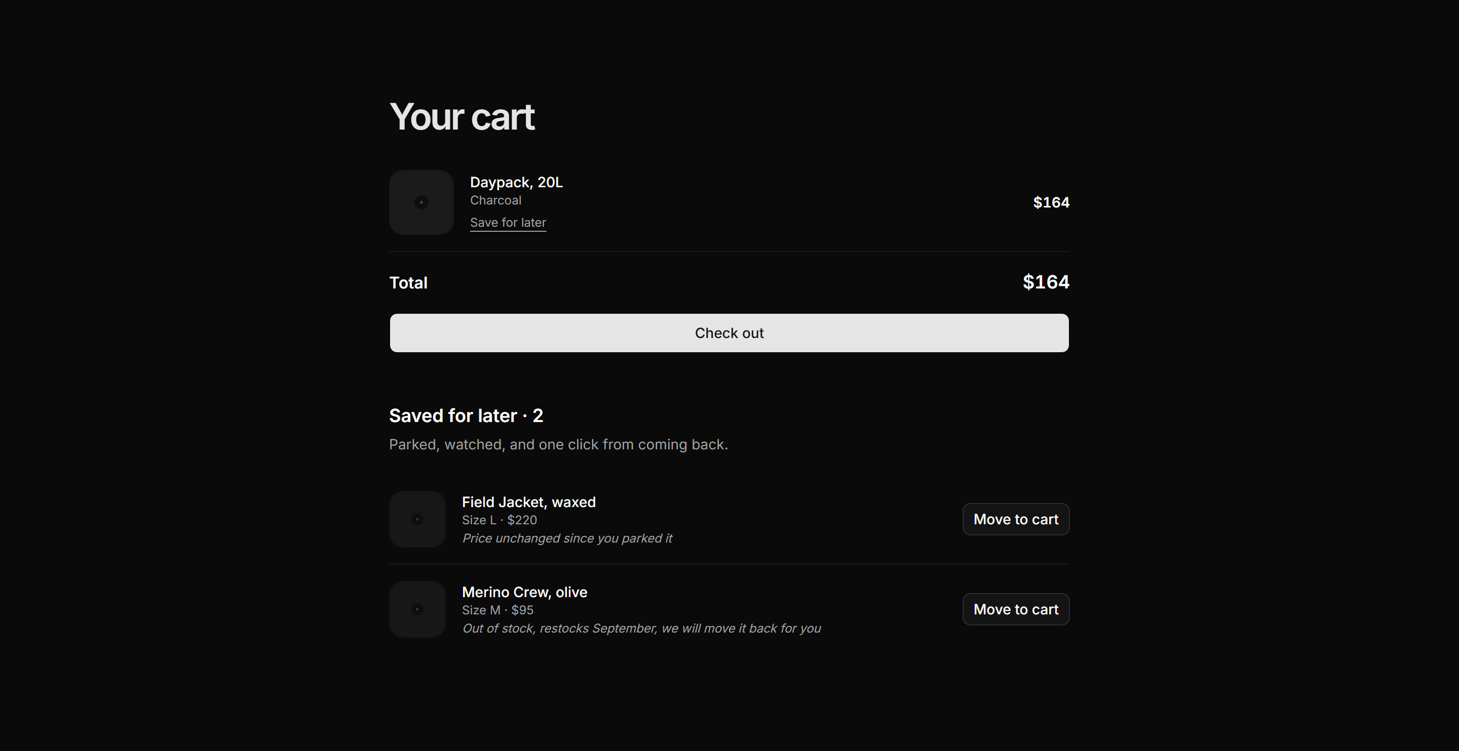 Ecommerce Cart: Saved For Later Cart