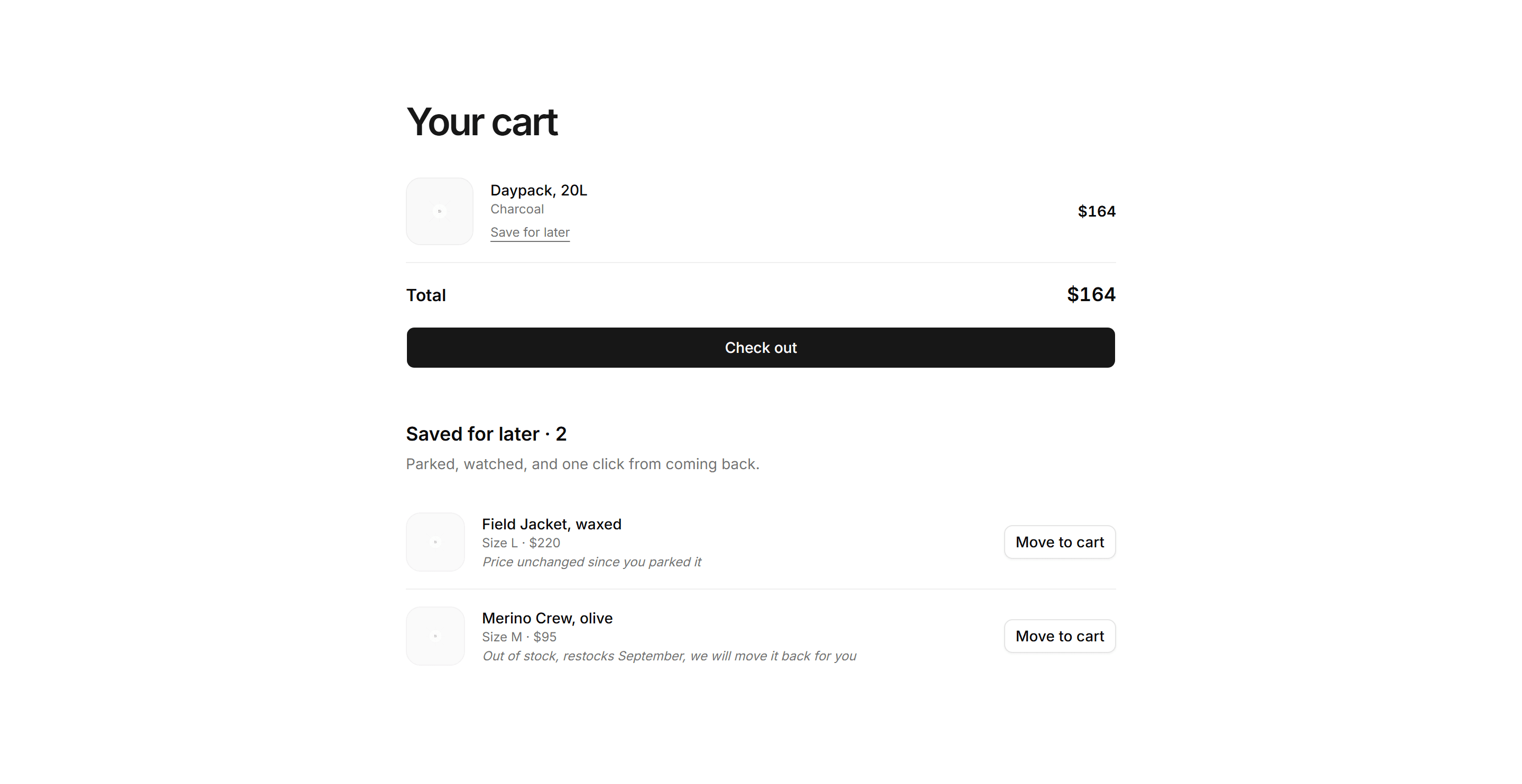 Ecommerce Cart: Saved For Later Cart