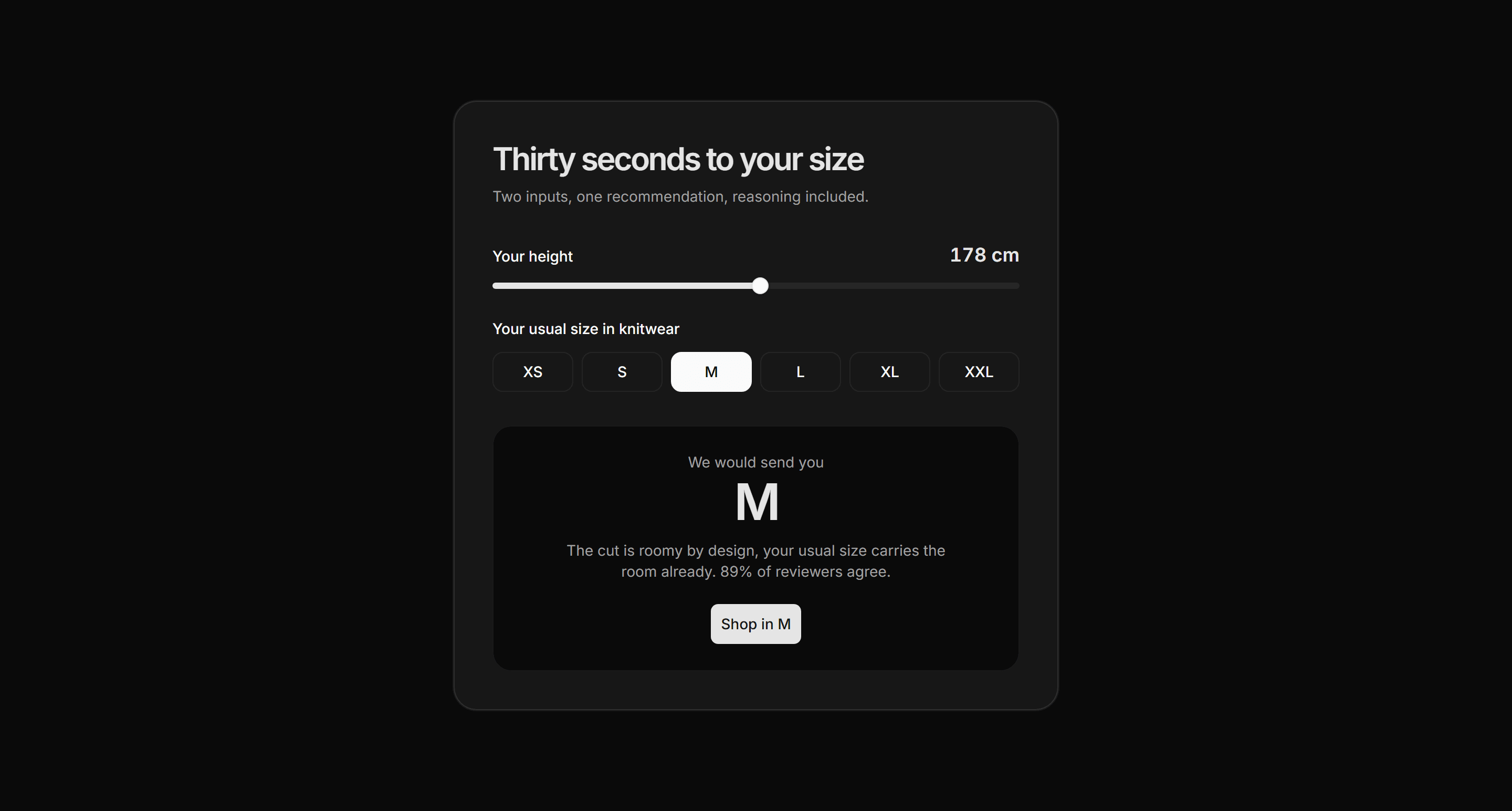 Ecommerce Size and Fit: Size Recommender Card