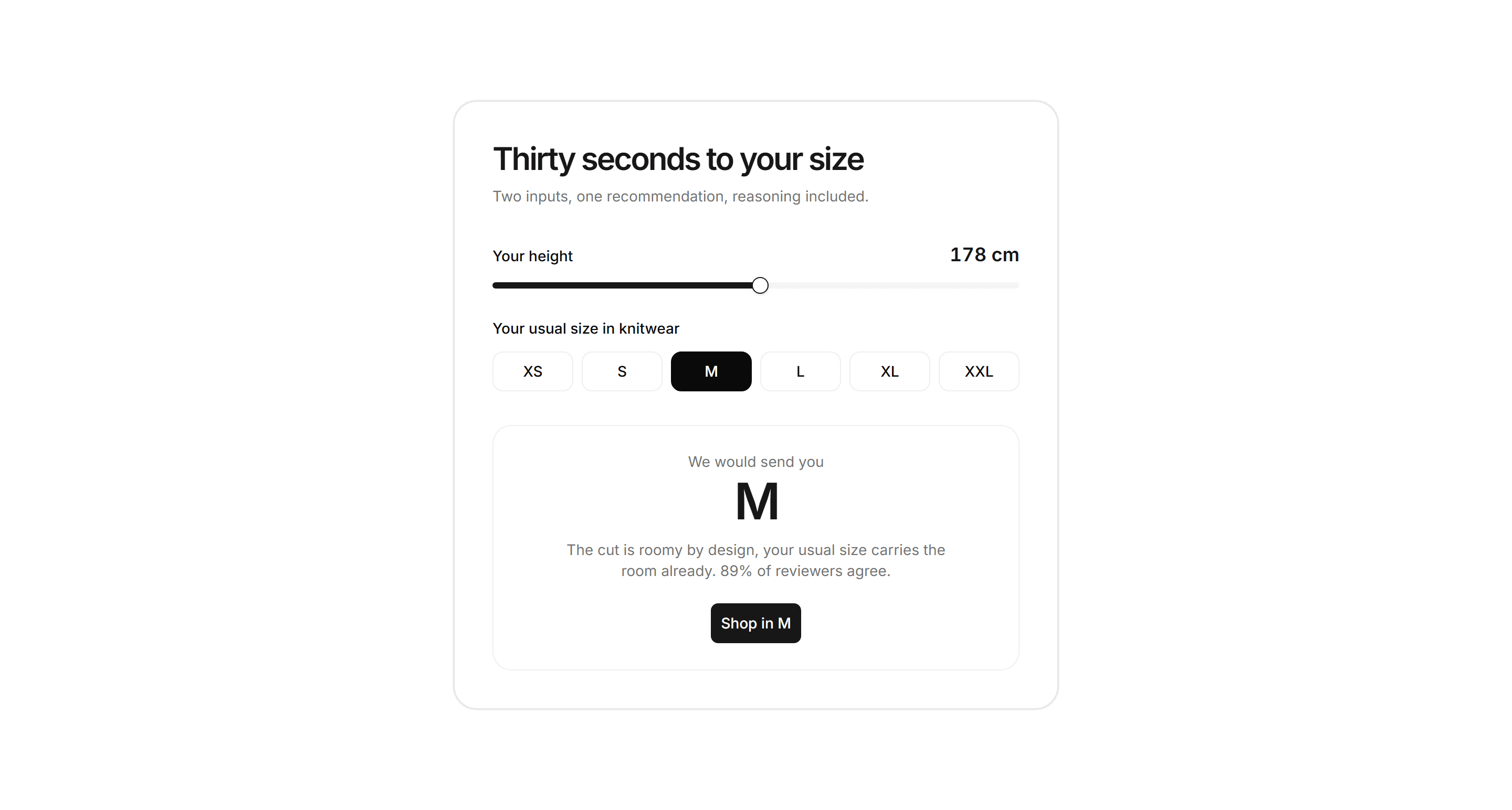 Ecommerce Size and Fit: Size Recommender Card