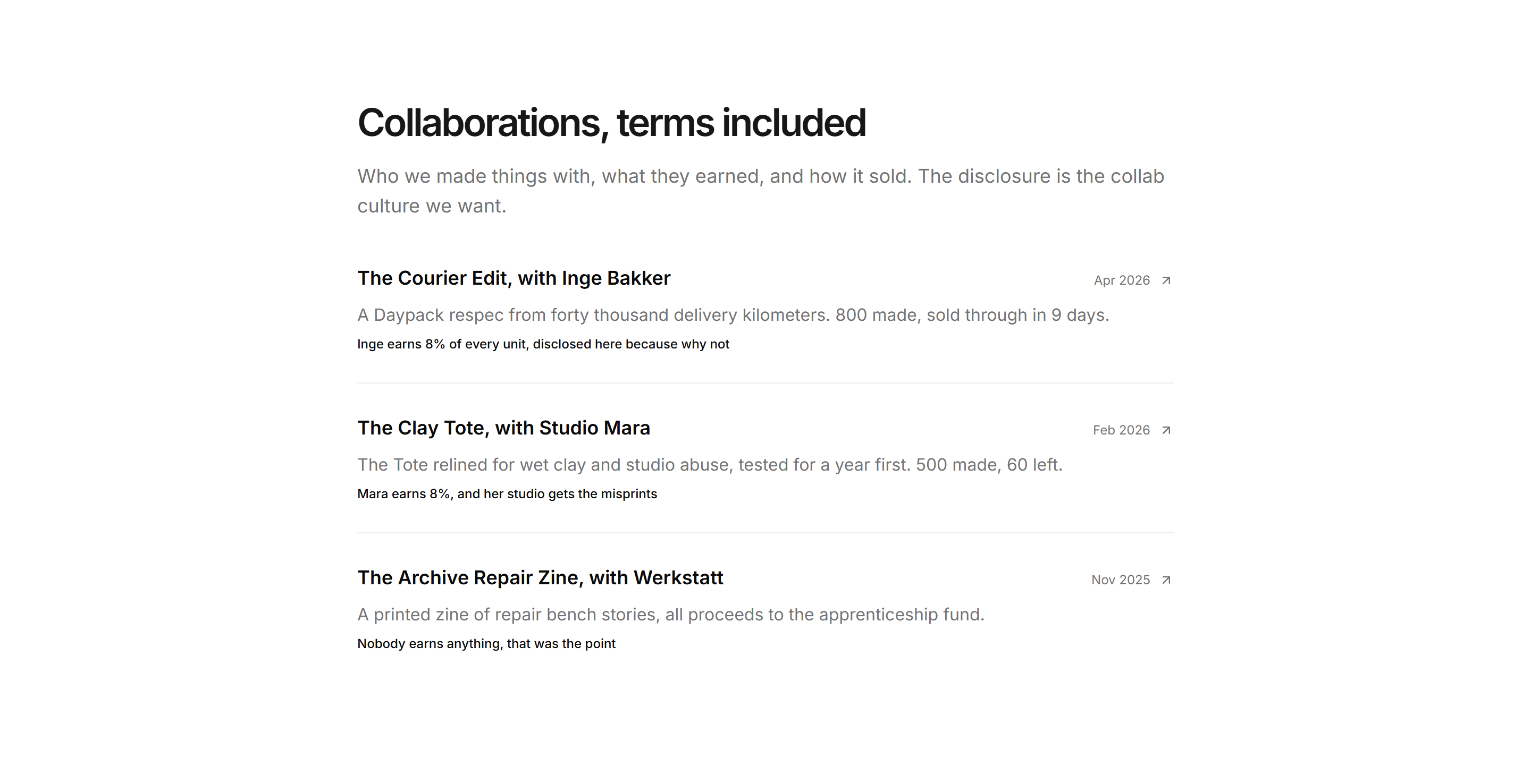 Ecommerce Social Proof: Creator Collabs List