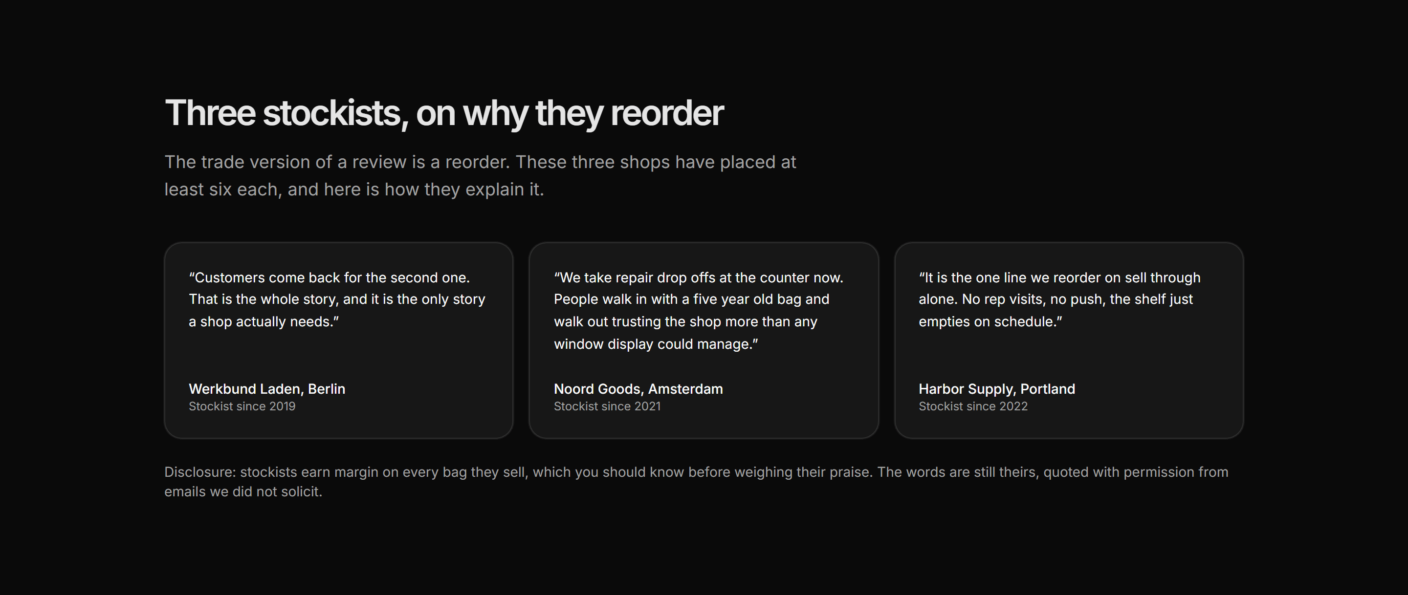 Ecommerce Social Proof: Stockist Quotes Row
