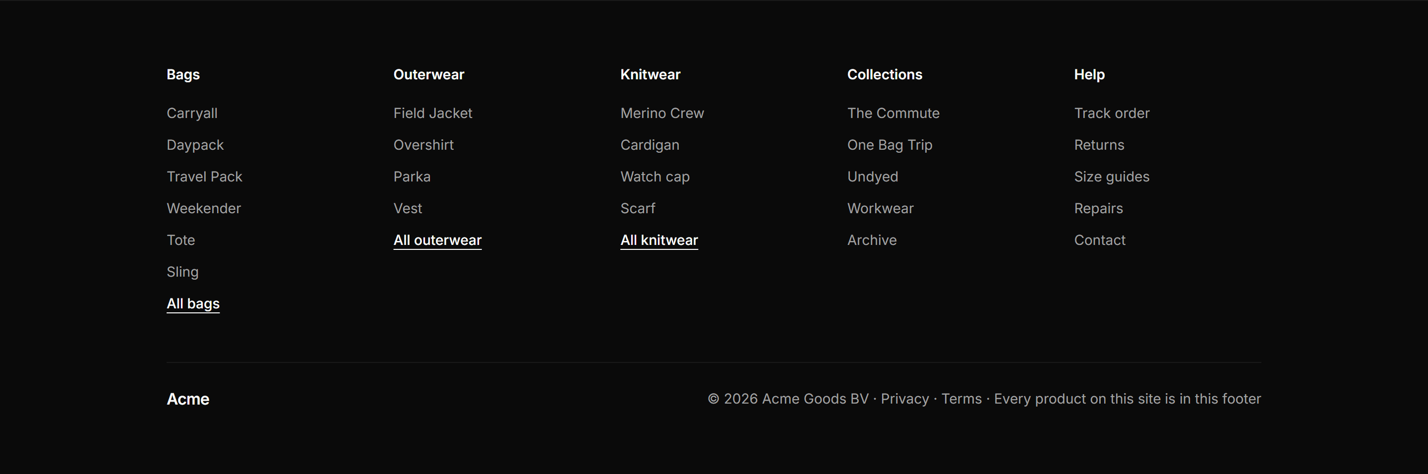 Ecommerce Footer: Footer With Category Sitemap
