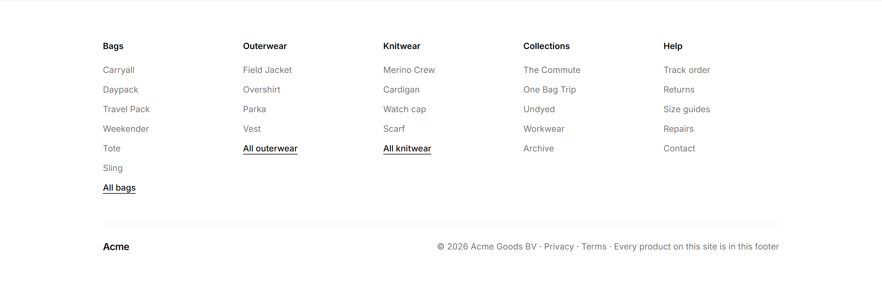 Ecommerce Footer: Footer With Category Sitemap