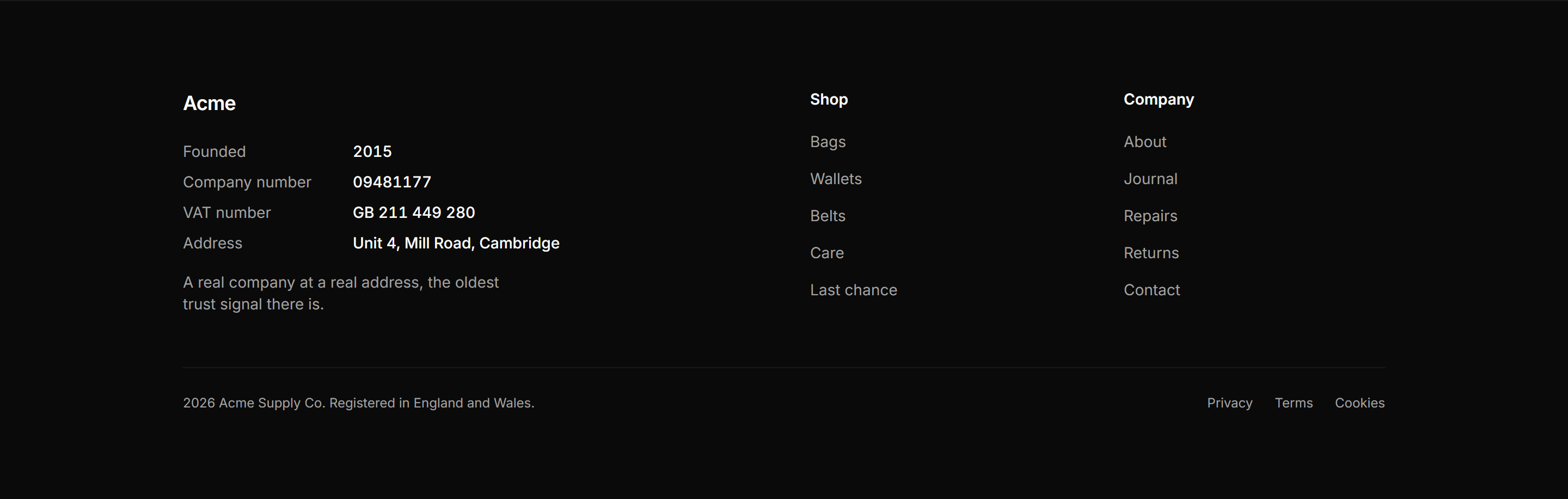Ecommerce Footer: Footer With Company Numbers