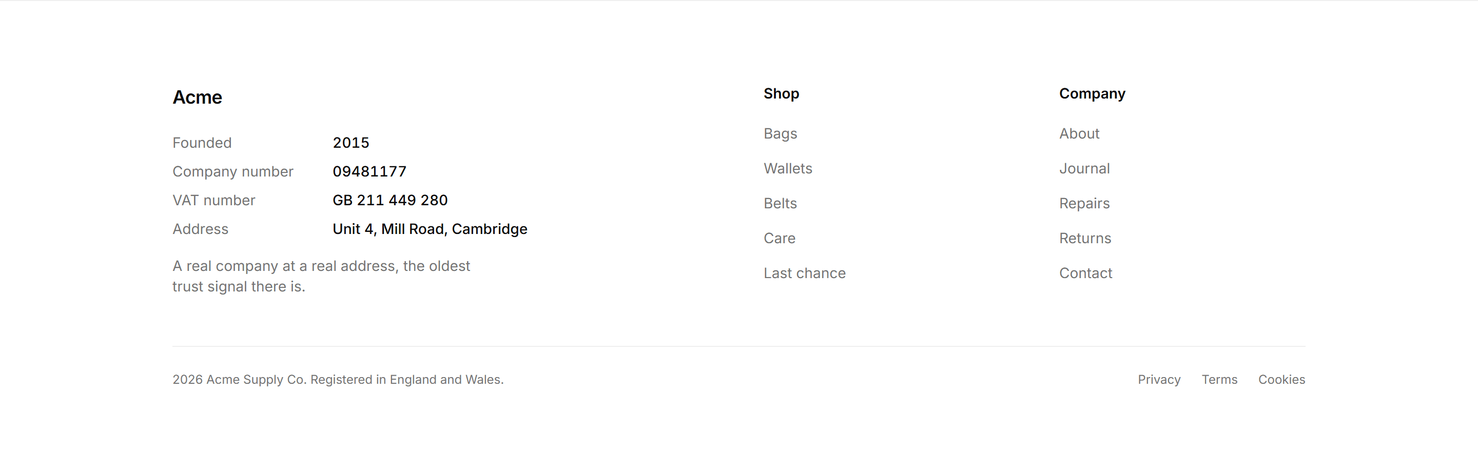 Ecommerce Footer: Footer With Company Numbers
