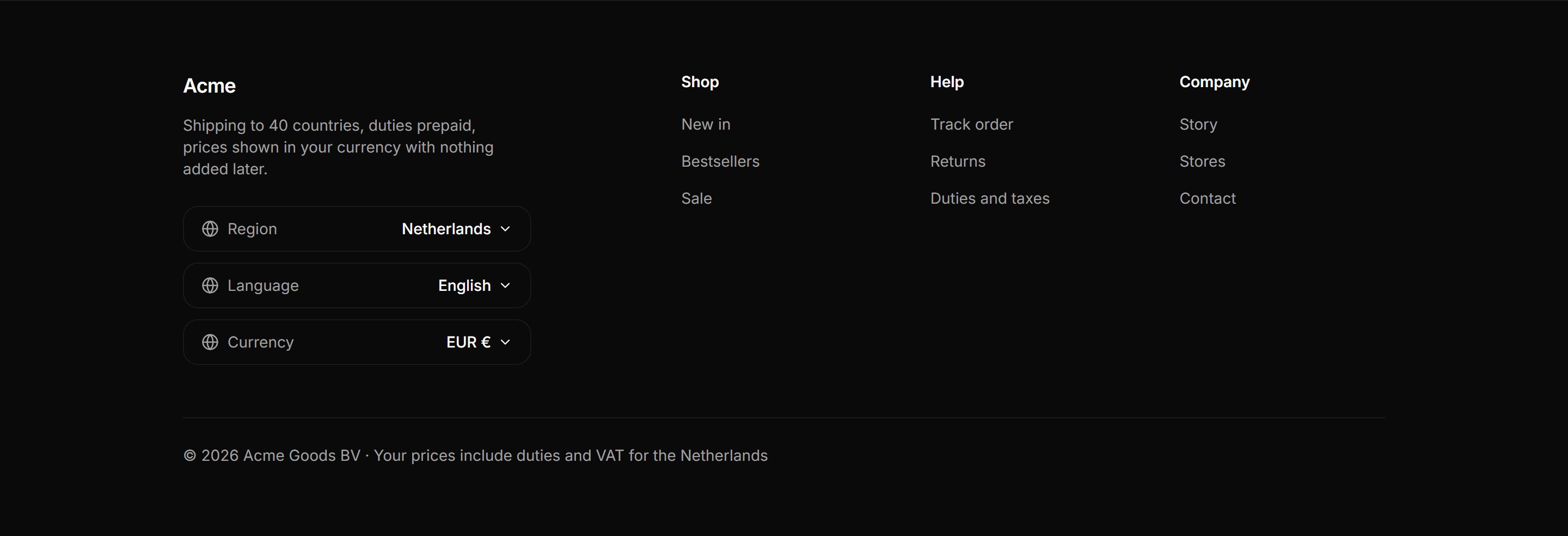 Ecommerce Footer: Footer With Locale Selector