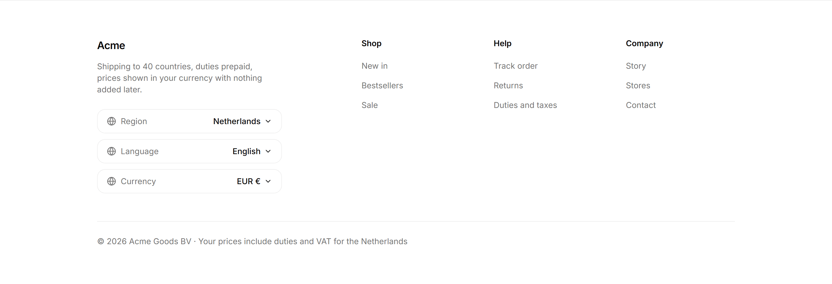 Ecommerce Footer: Footer With Locale Selector