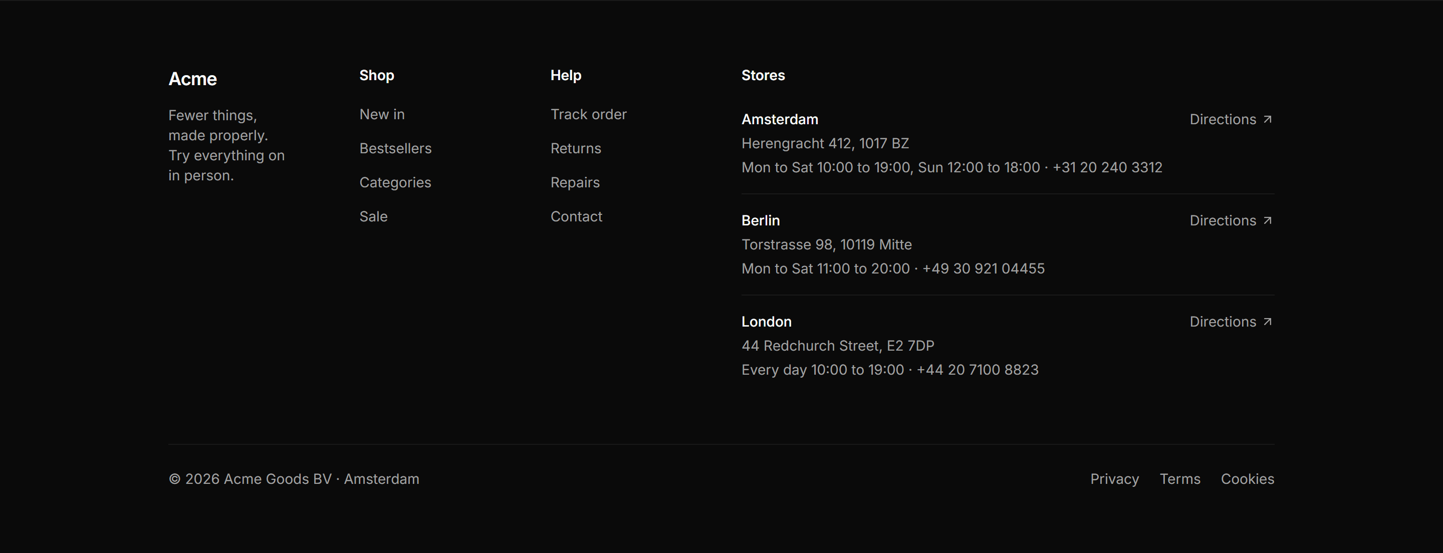 Ecommerce Footer: Footer With Store Locations