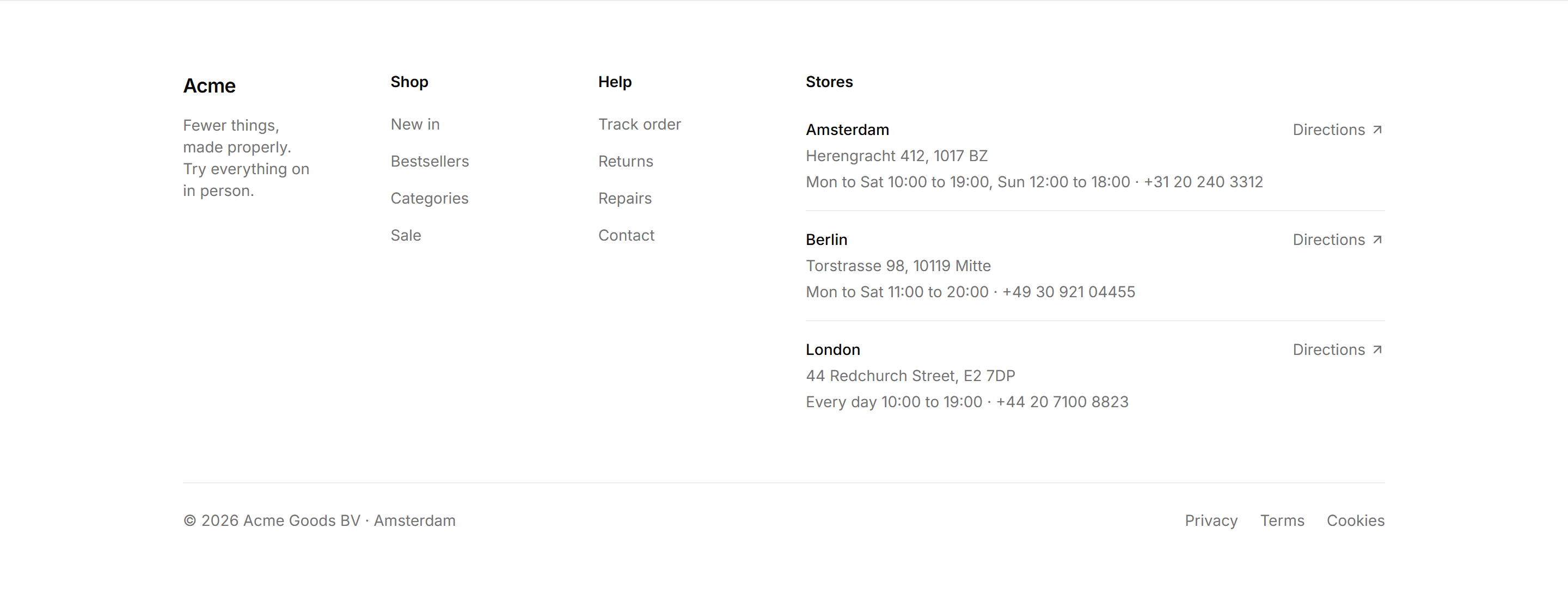 Ecommerce Footer: Footer With Store Locations