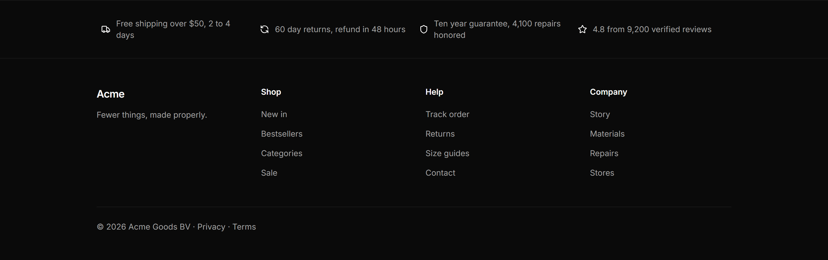 Ecommerce Footer: Footer With Trust Row