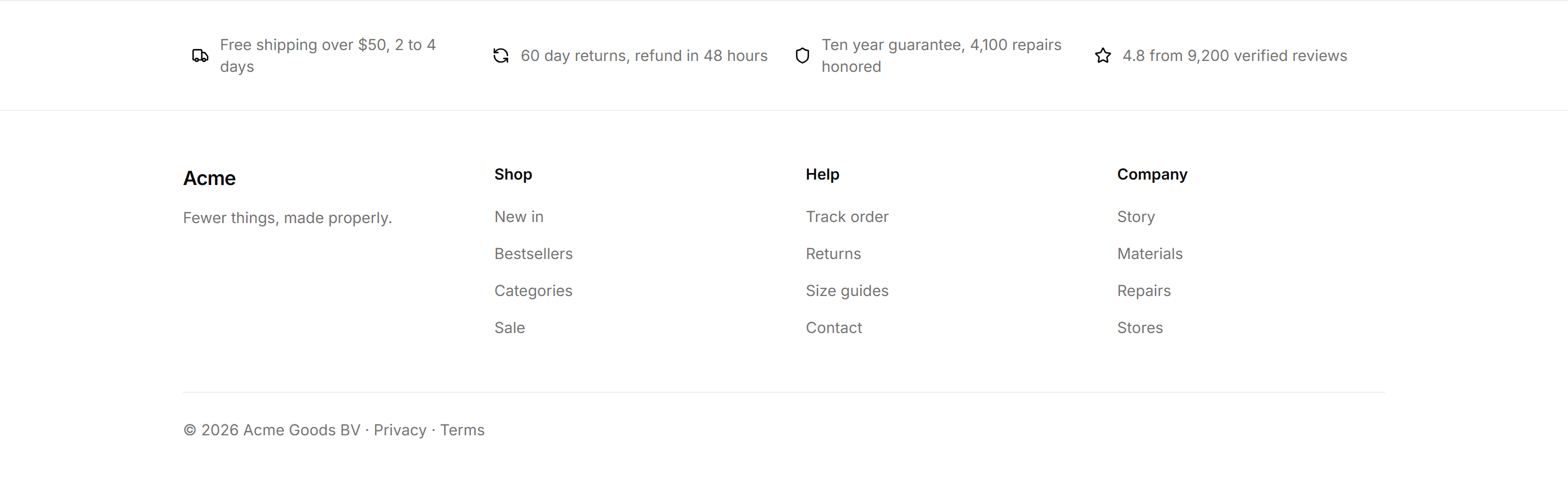 Ecommerce Footer: Footer With Trust Row