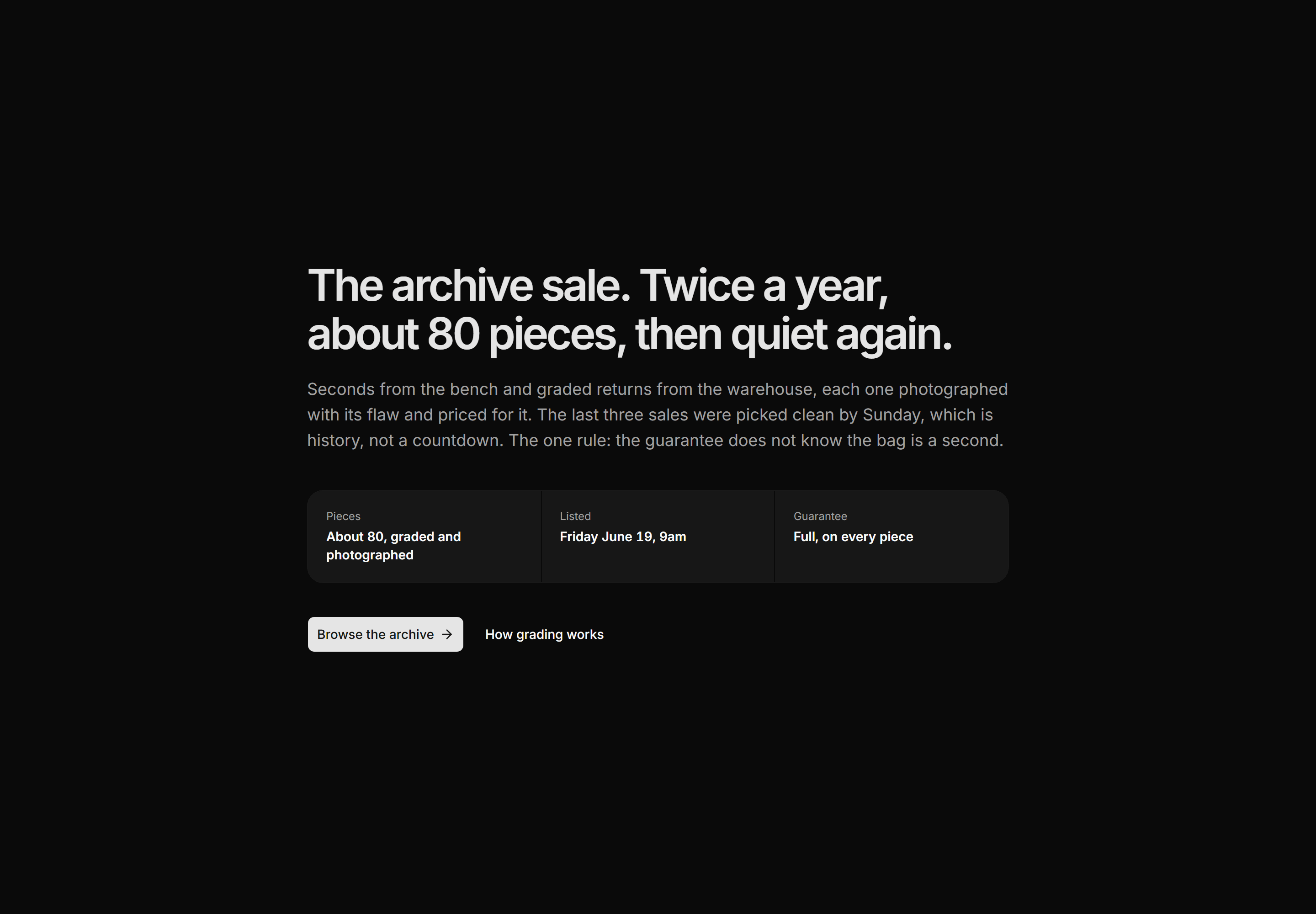 Ecommerce Hero: Archive Sale Hero