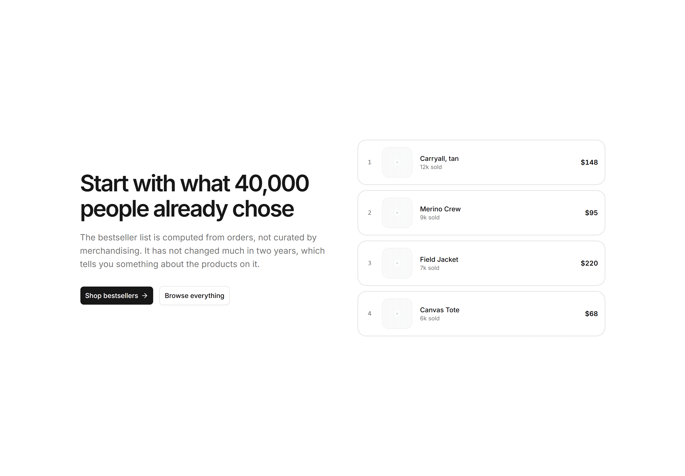 Ecommerce Hero: Hero With Bestsellers Row