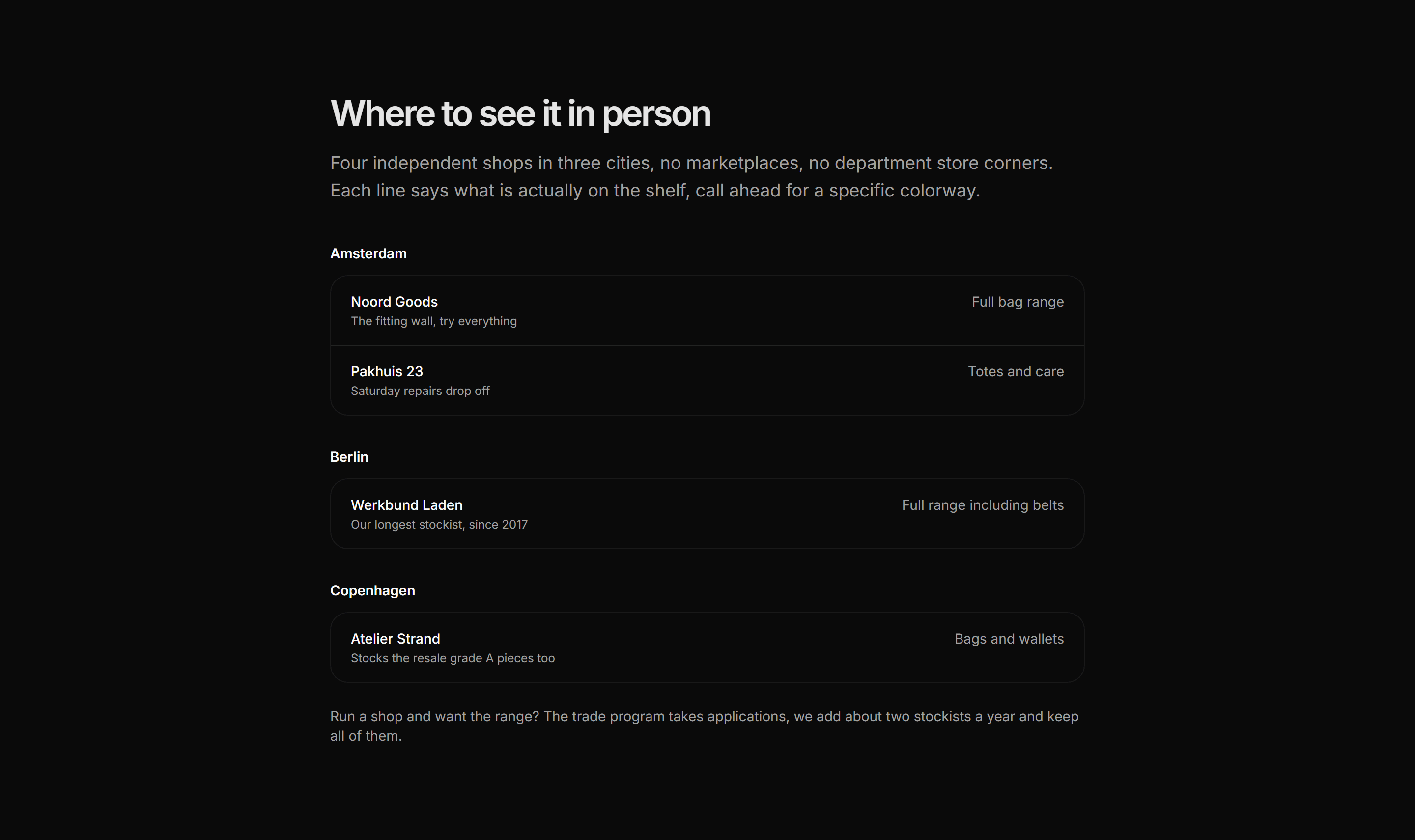 Ecommerce Store: Stockists List