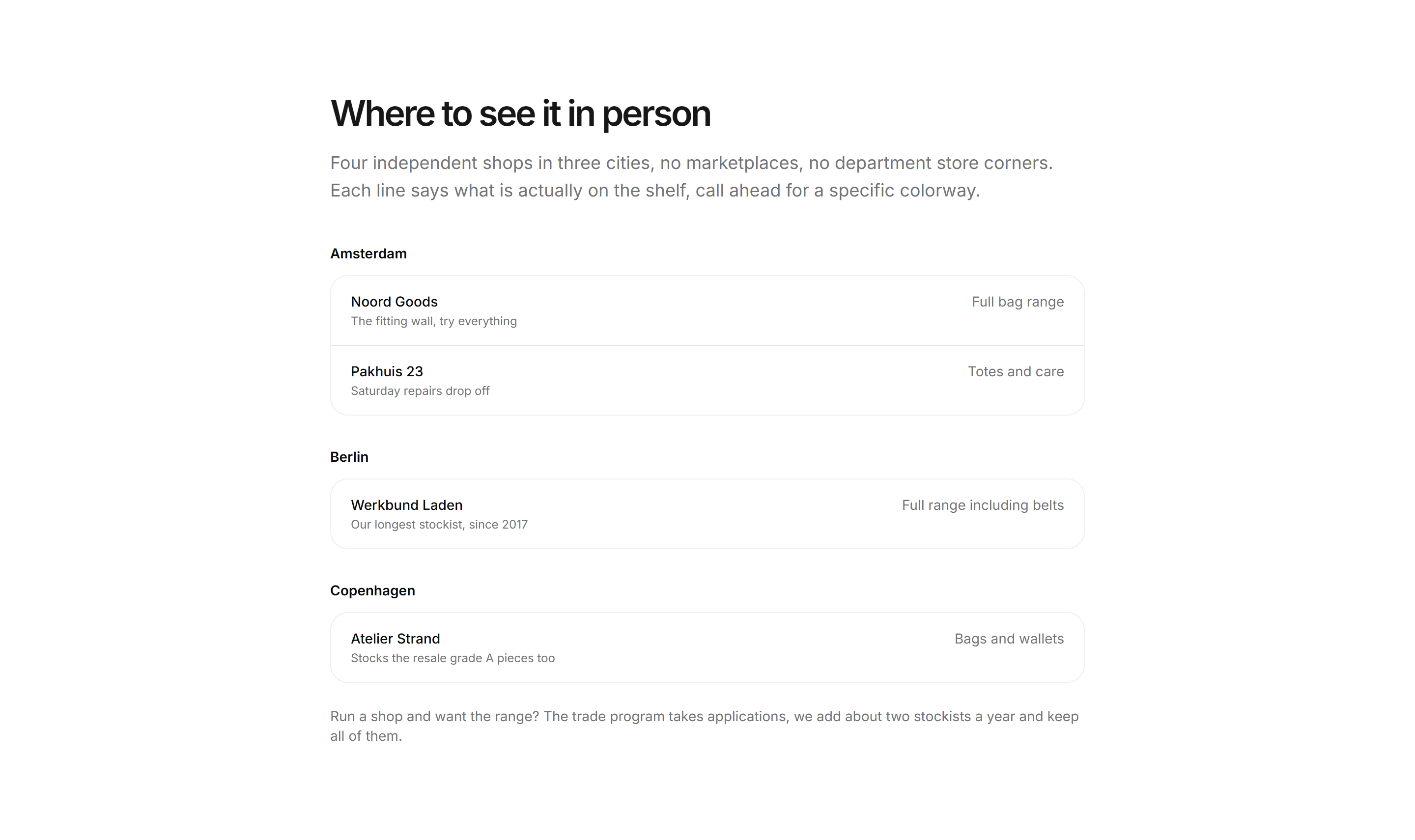Ecommerce Store: Stockists List