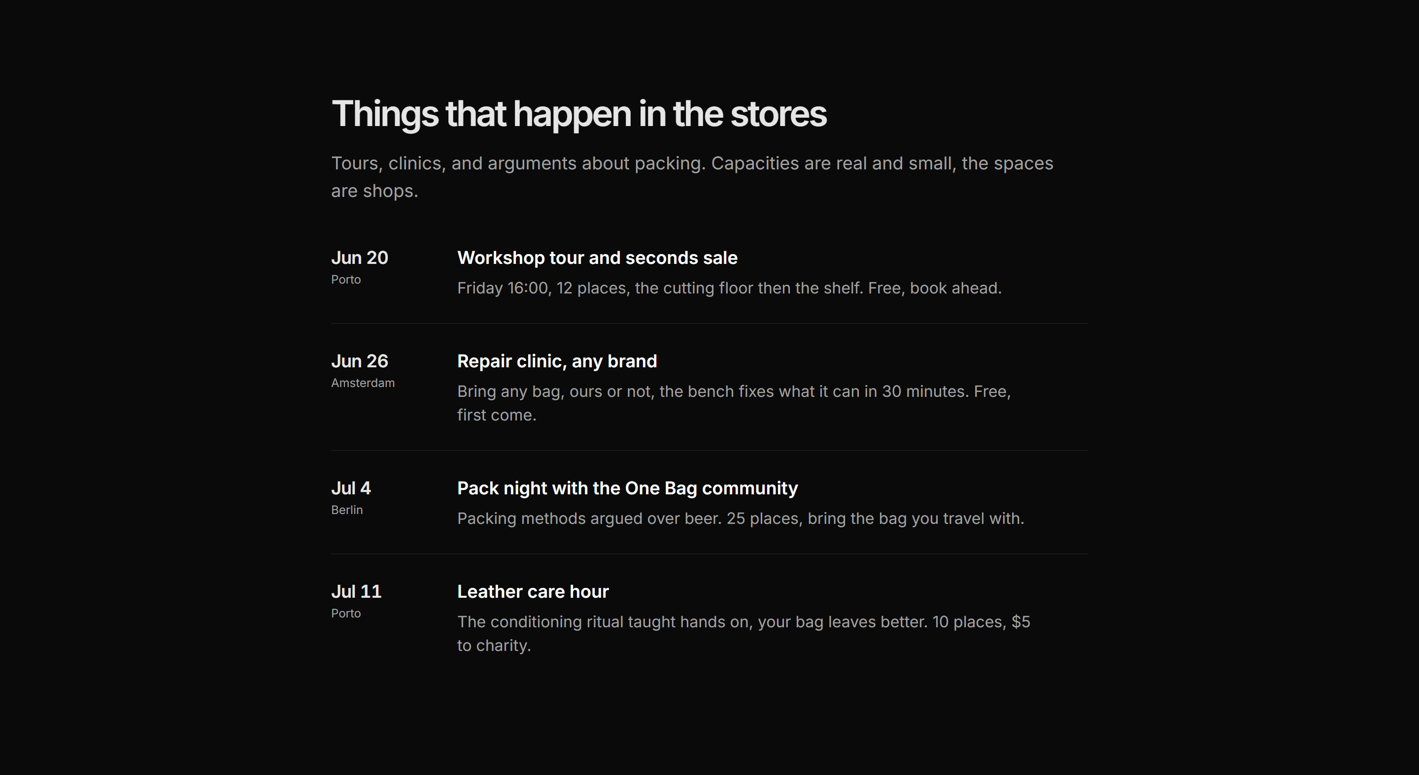 Ecommerce Store: Store Events List