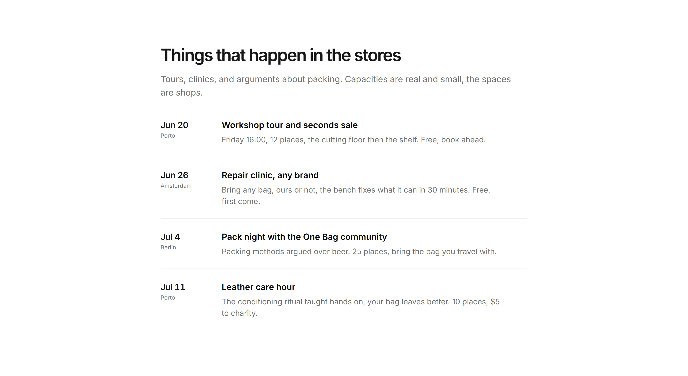 Ecommerce Store: Store Events List
