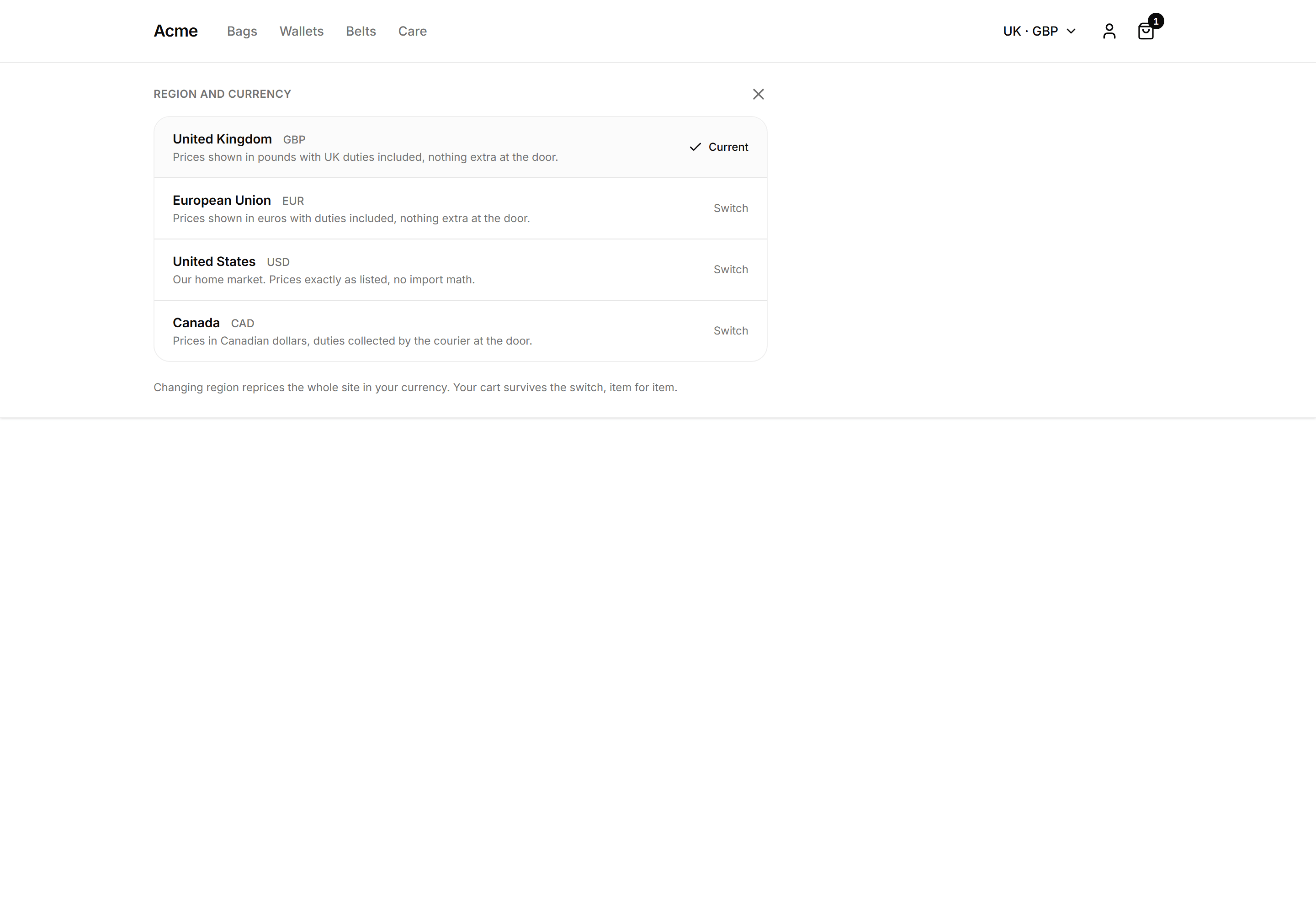 Ecommerce Navbar: Country Selector Navbar