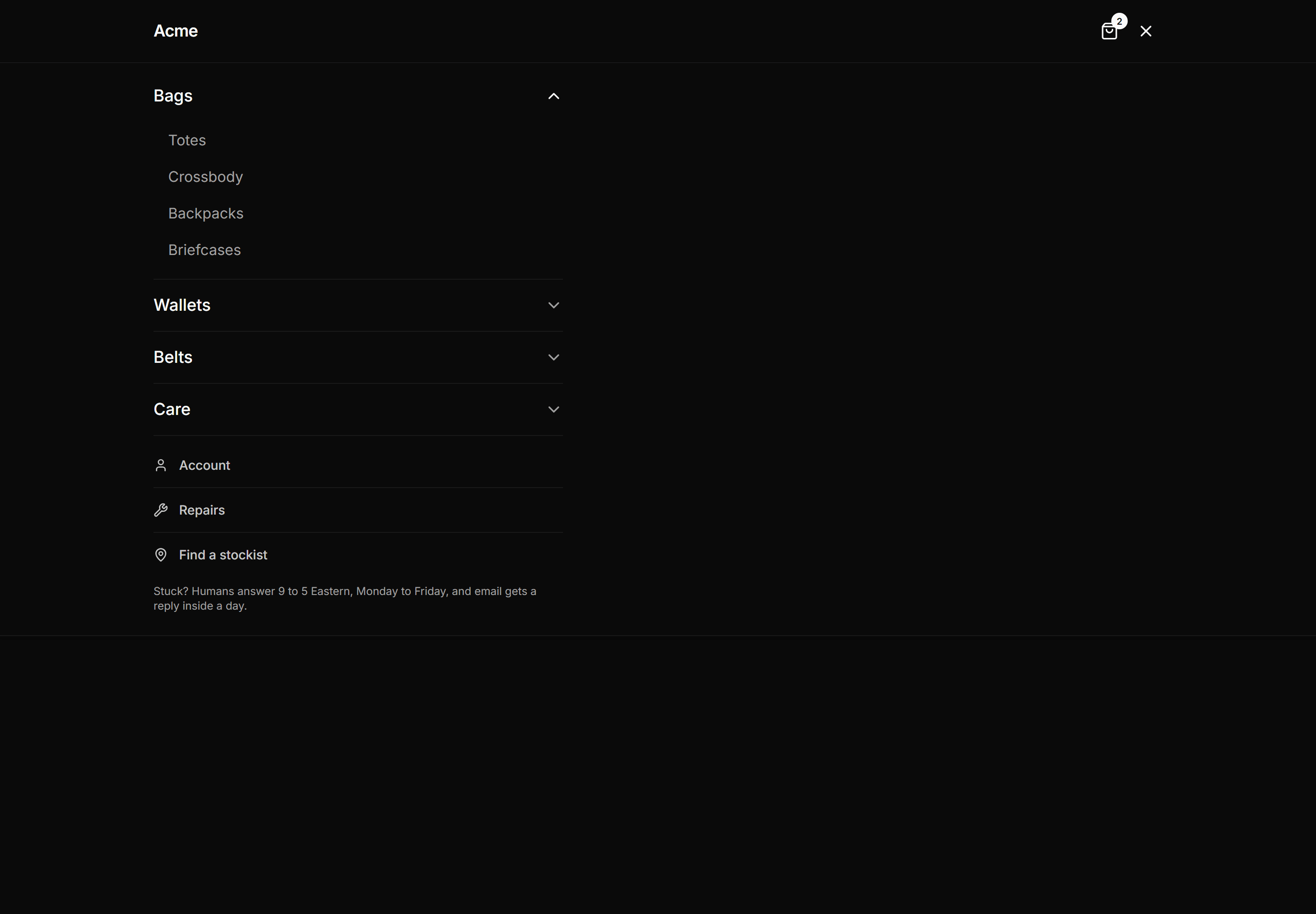 Ecommerce Navbar: Mobile Menu Open Panel