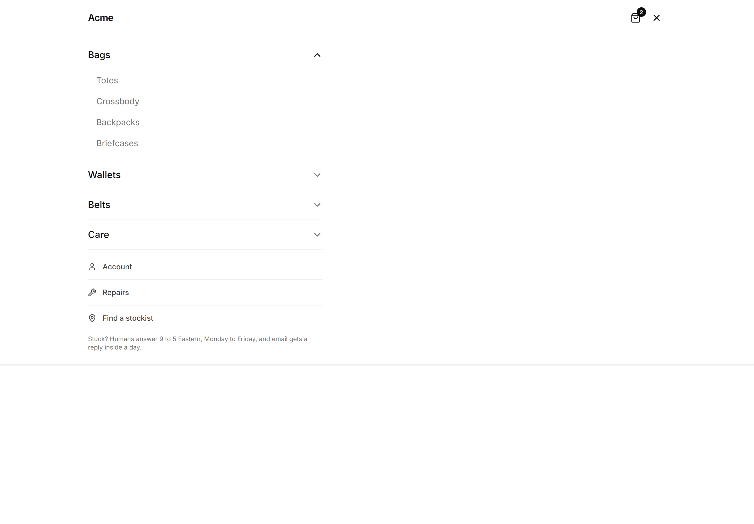 Ecommerce Navbar: Mobile Menu Open Panel