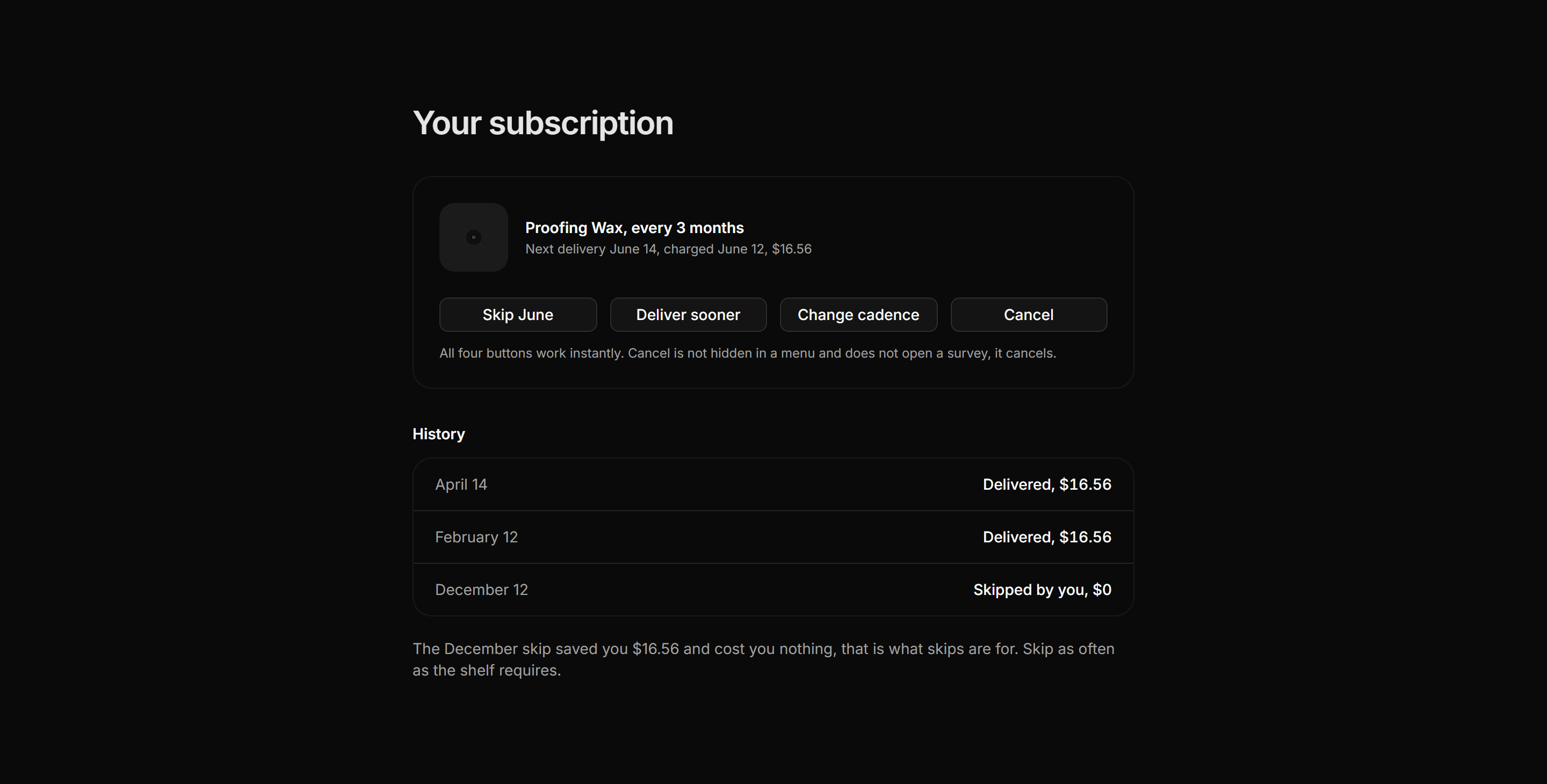 Ecommerce Subscription: Manage Subscription Panel