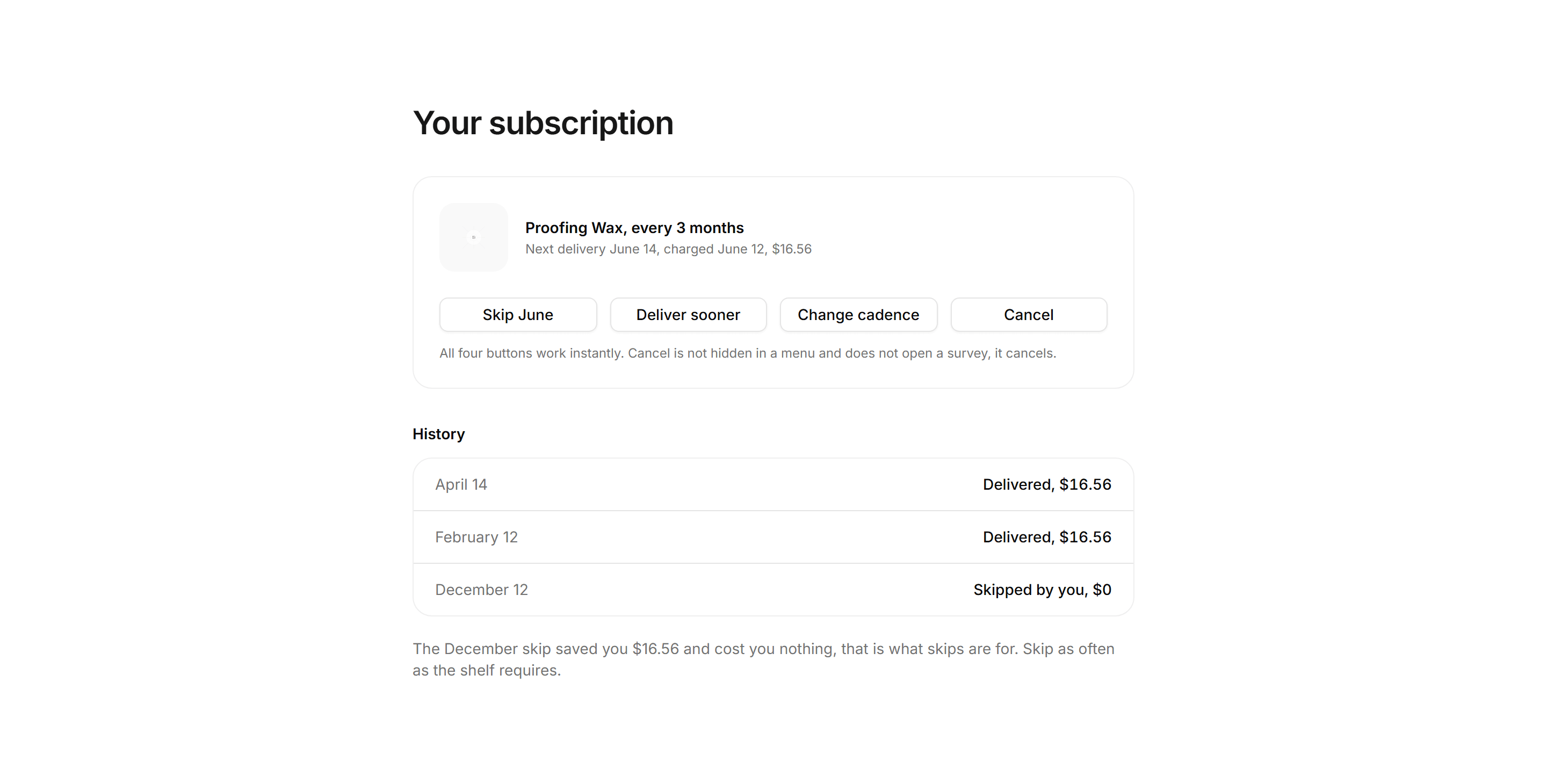 Ecommerce Subscription: Manage Subscription Panel