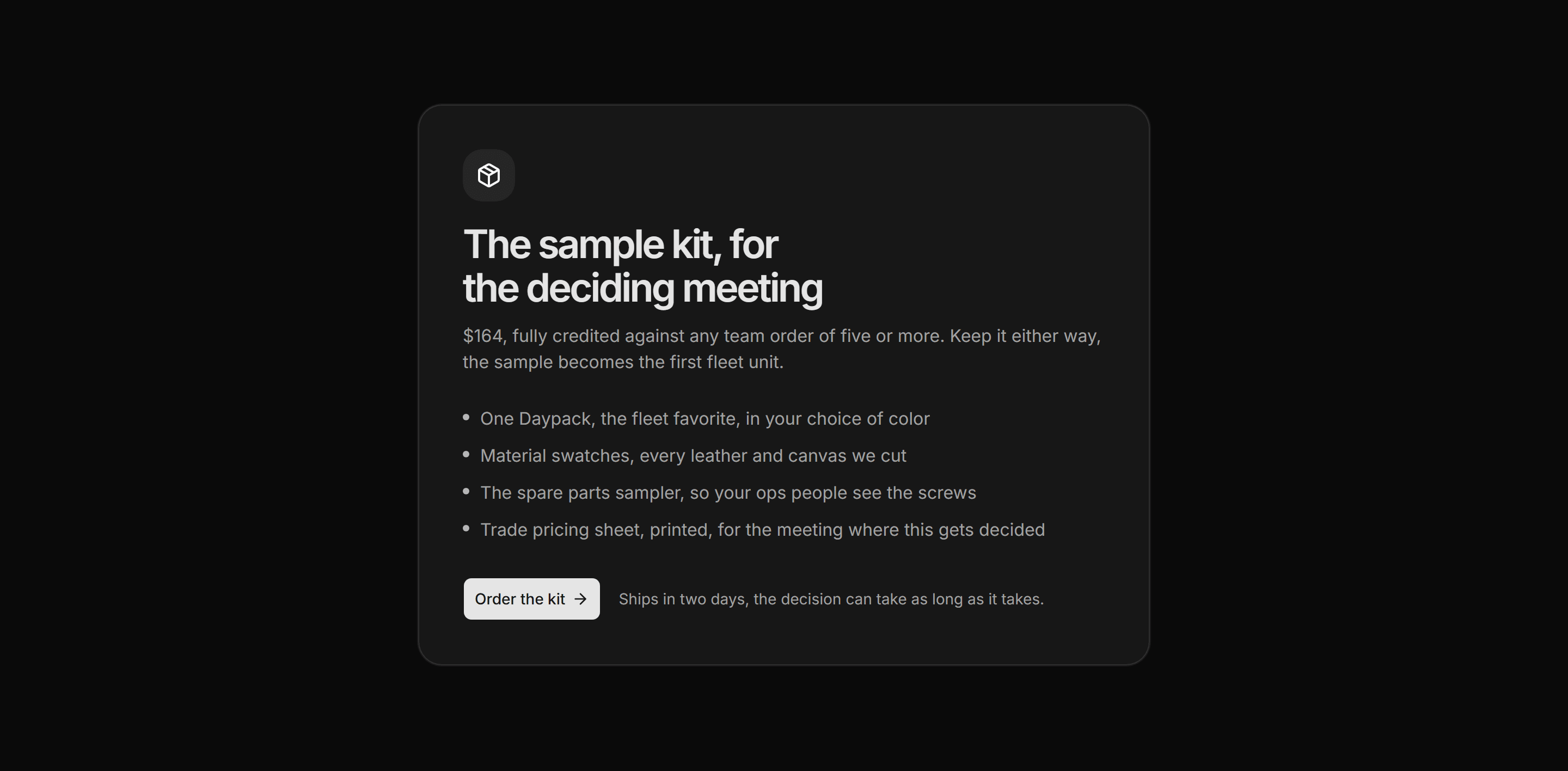 Ecommerce Trade and B2B: Sample Kit Card