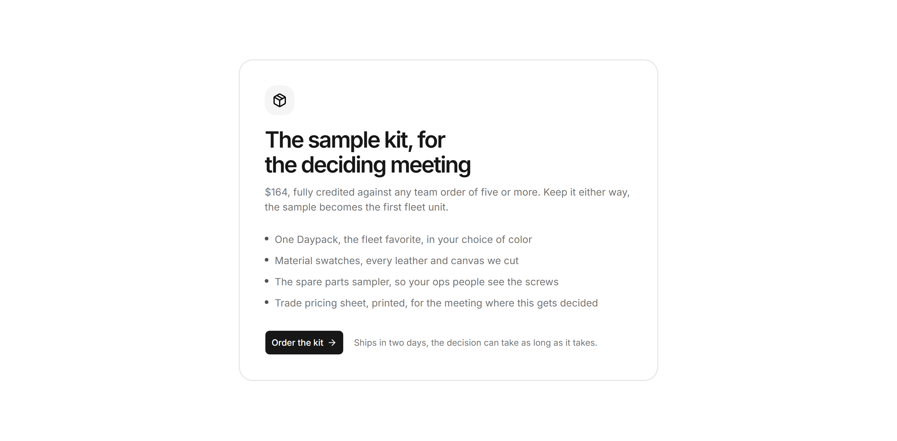 Ecommerce Trade and B2B: Sample Kit Card