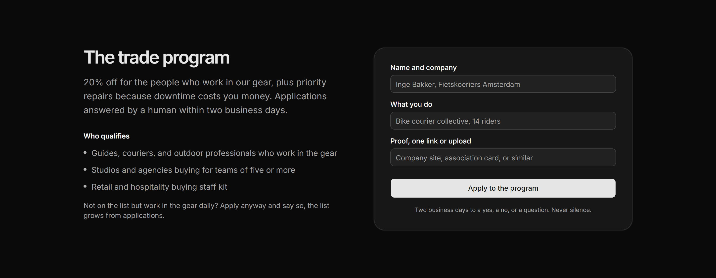 Ecommerce Trade and B2B: Trade Application Form