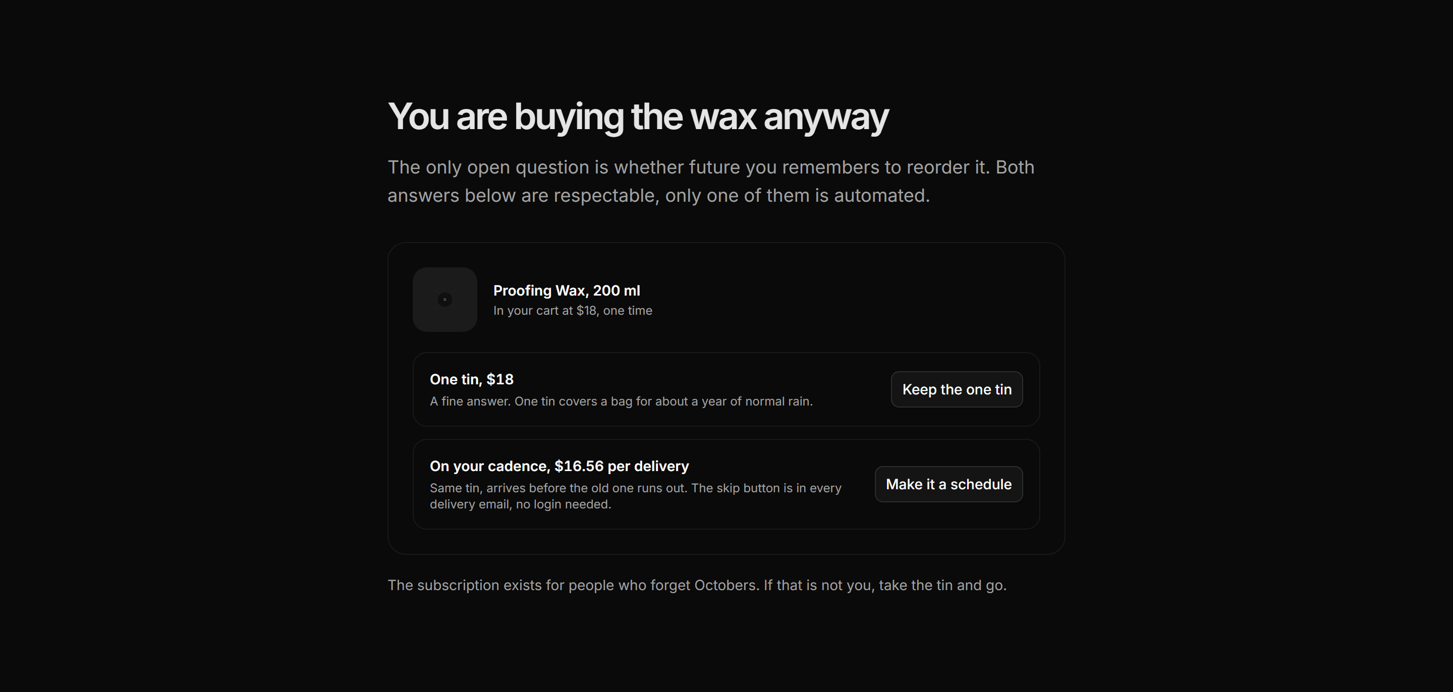 Ecommerce Upsell: Care Sub Upsell Row